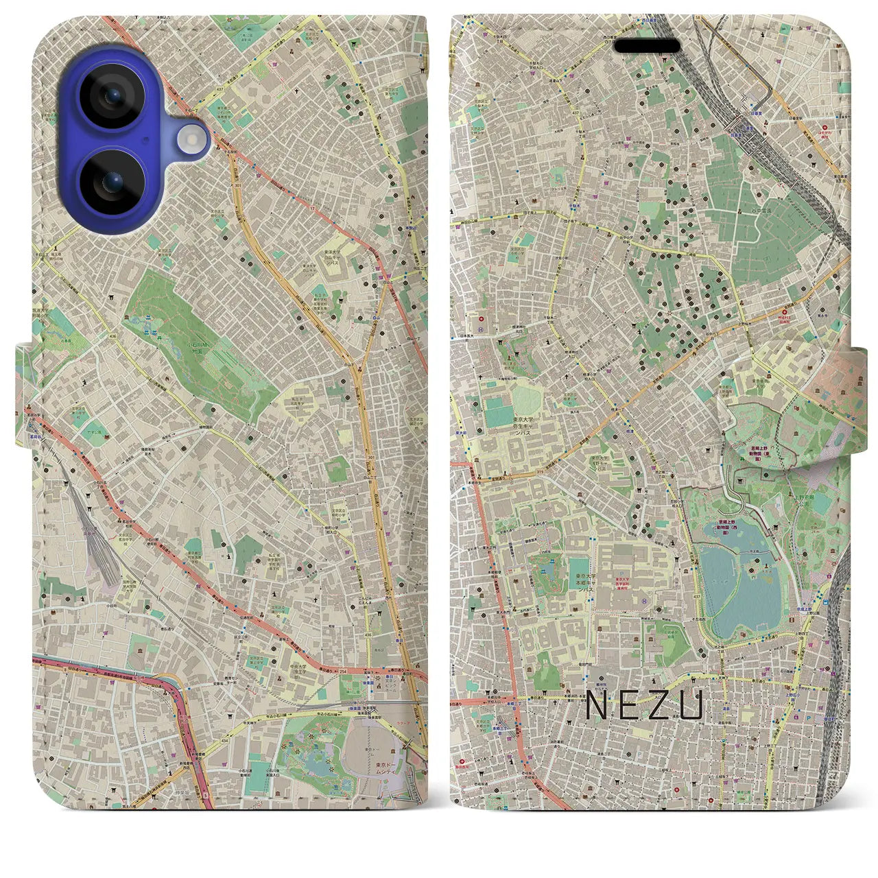 【根津(東京都)】地図柄iPhoneケース(手帳タイプ)