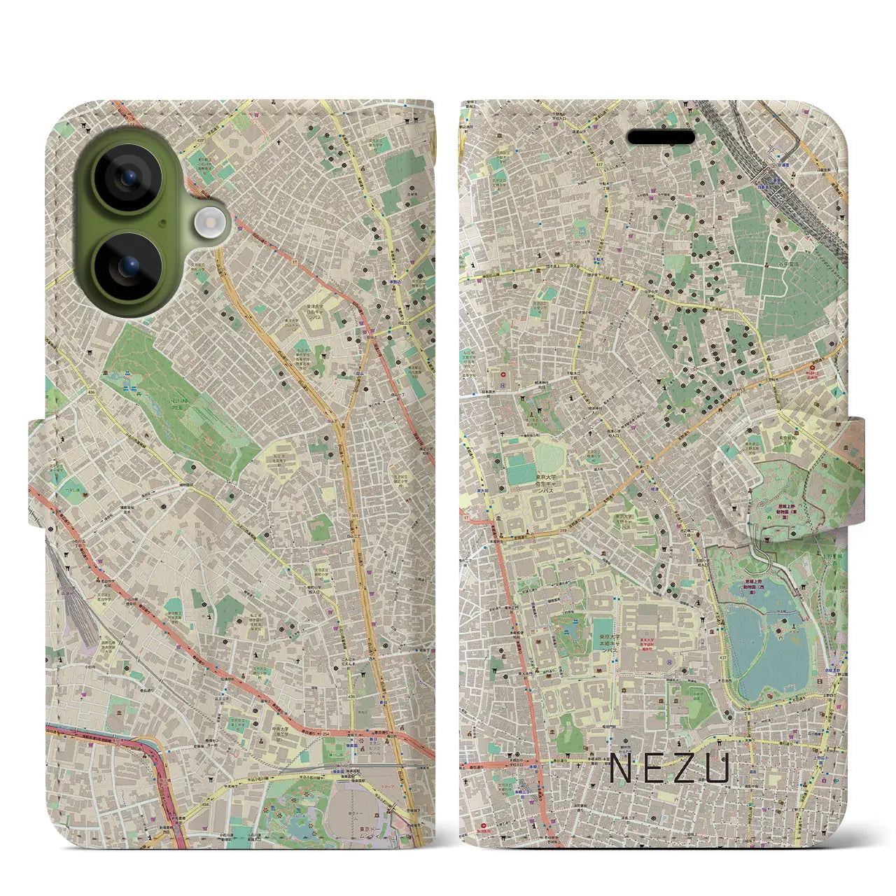【根津(東京都)】地図柄iPhoneケース(手帳タイプ)モノトーン・iPhone 17 Pro Max 用