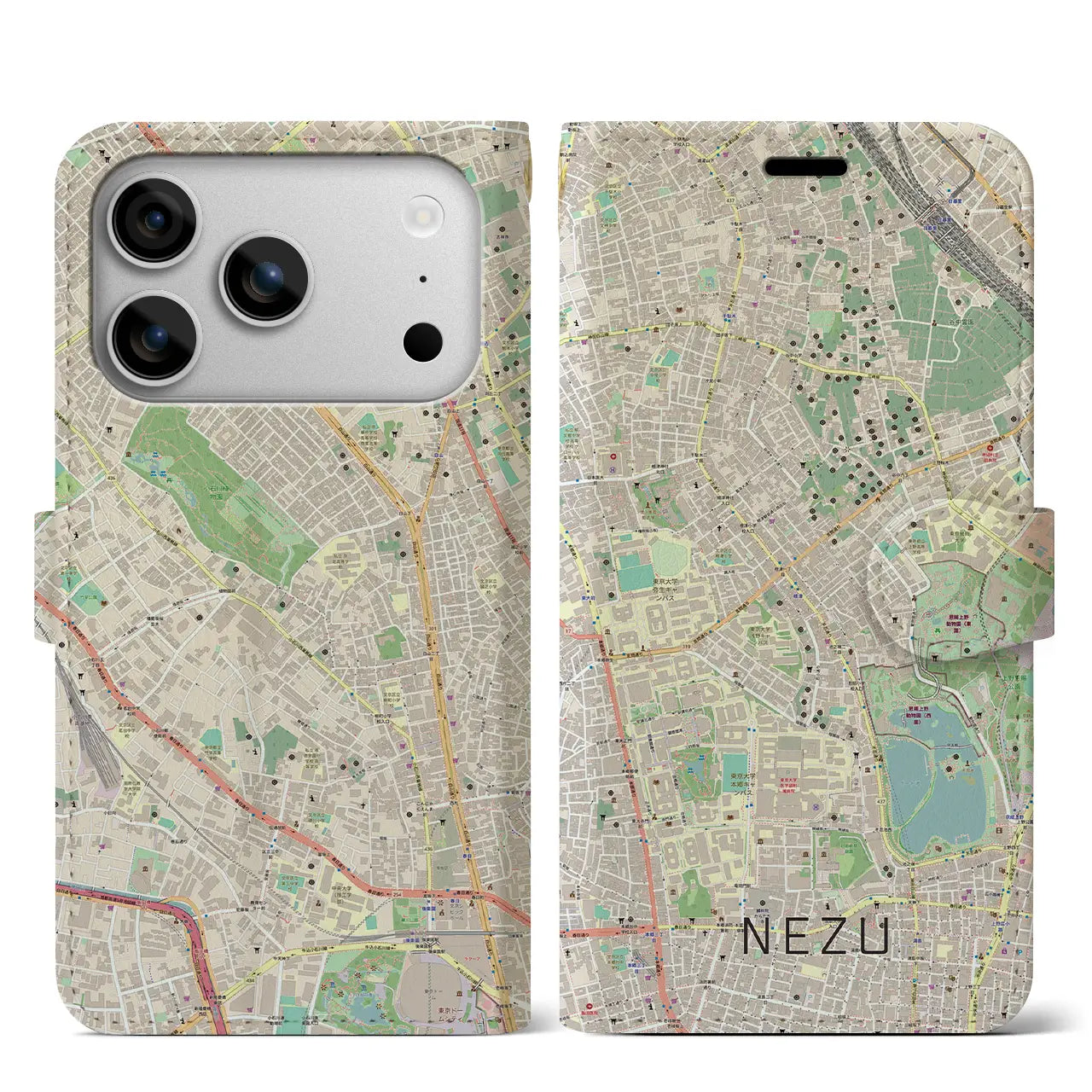 【根津(東京都)】地図柄iPhoneケース(手帳タイプ)