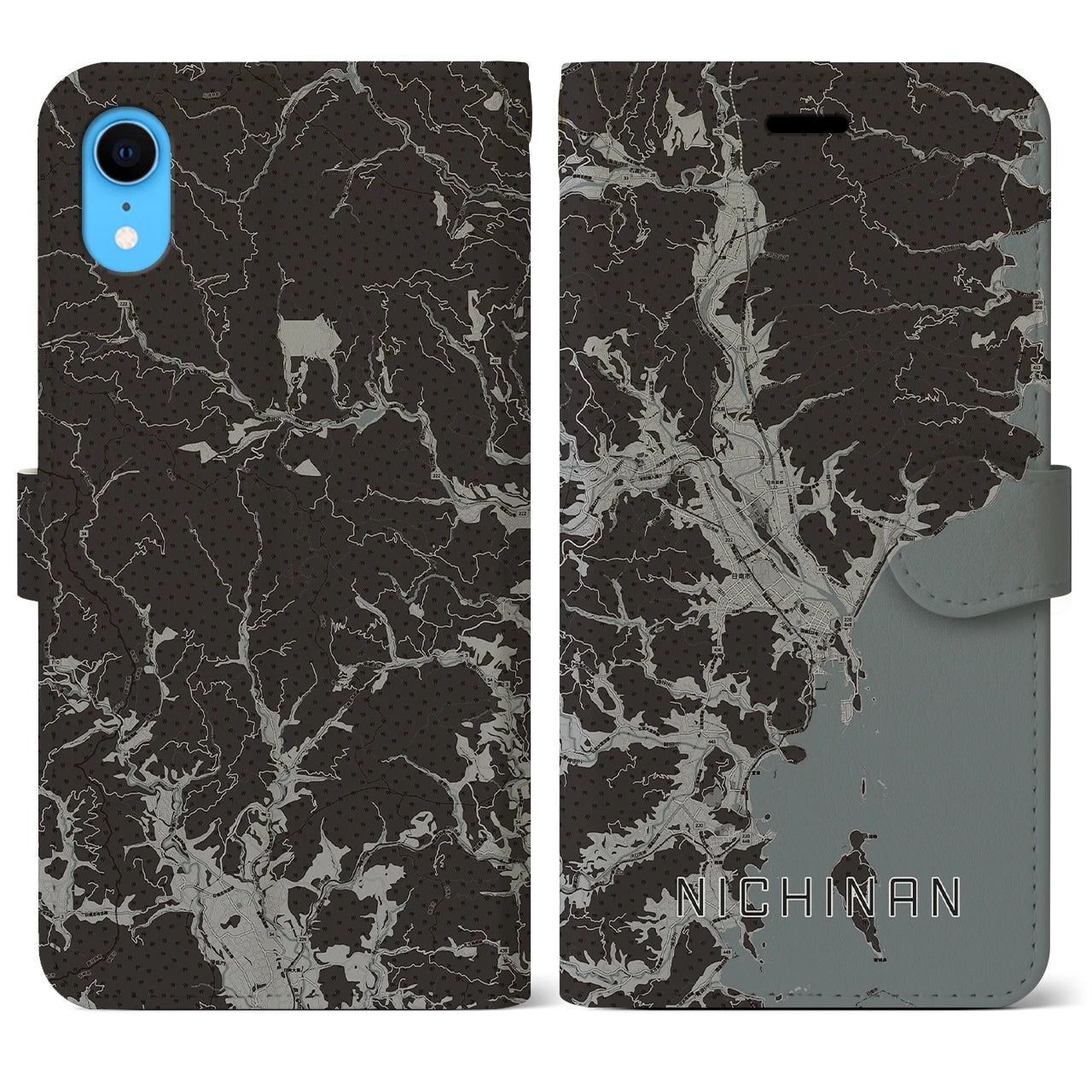 【日南(宮崎県)】地図柄iPhoneケース(手帳タイプ)モノトーン・iPhone XR 用
