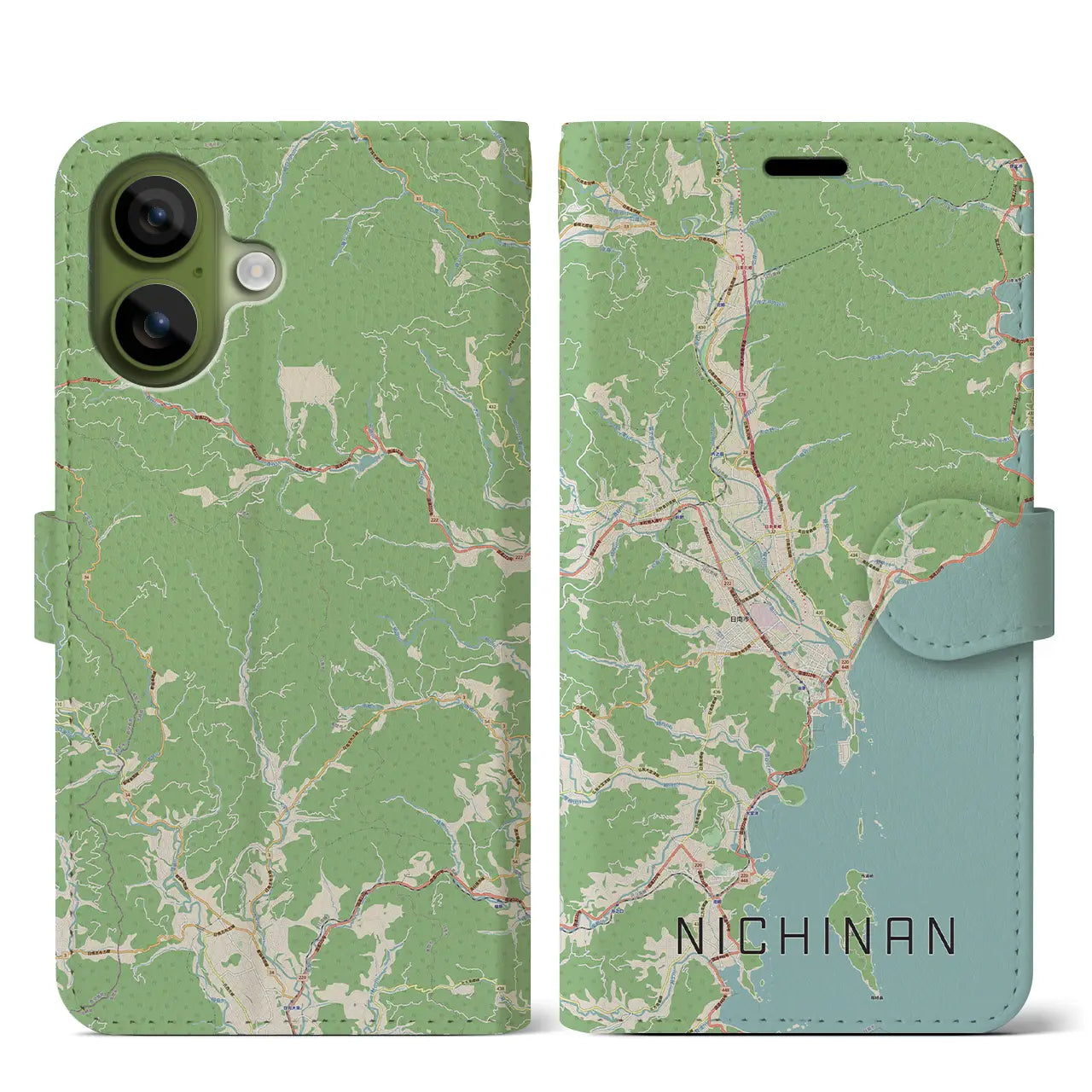 【日南(宮崎県)】地図柄iPhoneケース(手帳タイプ)ナチュラル・iPhone 17 Pro Max 用