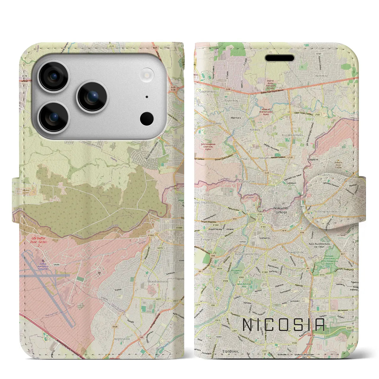 【ニコシア(キプロス)】地図柄iPhoneケース(手帳タイプ)ナチュラル・iPhone 17 Pro Max 用
