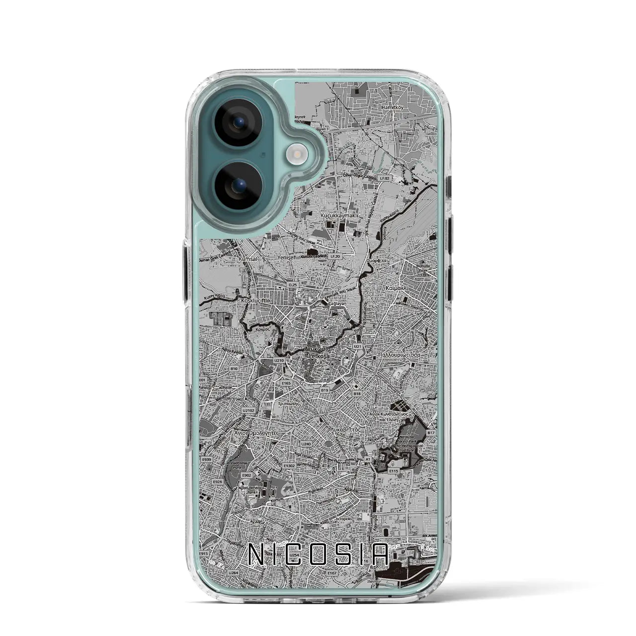 【ニコシア(キプロス)】地図柄iPhoneケース(MagSafeタイプ)モノトーン・iPhone 16 Pro 用