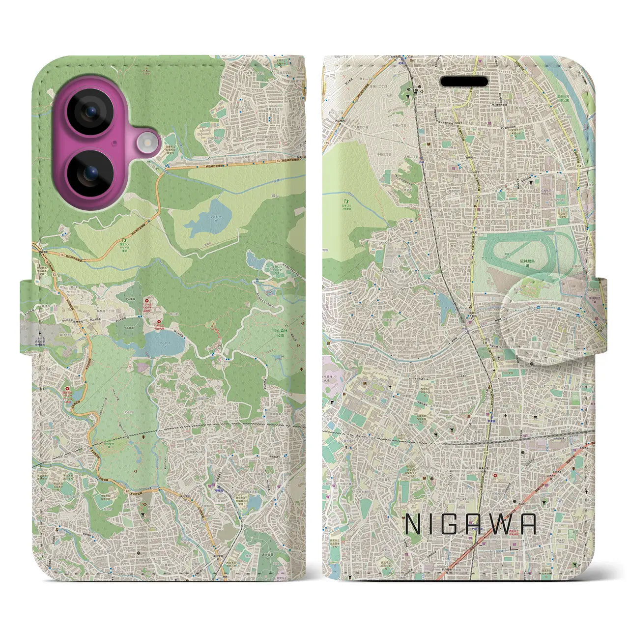 【仁川(兵庫県)】地図柄iPhoneケース(手帳タイプ)ナチュラル・iPhone 16 Pro 用