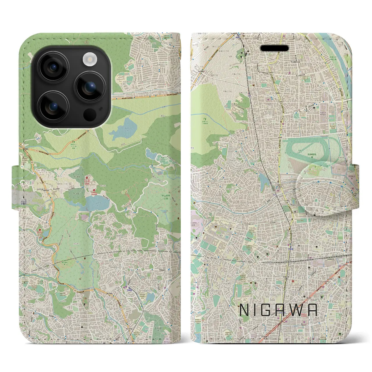 【仁川(兵庫県)】地図柄iPhoneケース(手帳タイプ)ナチュラル・iPhone 16 用