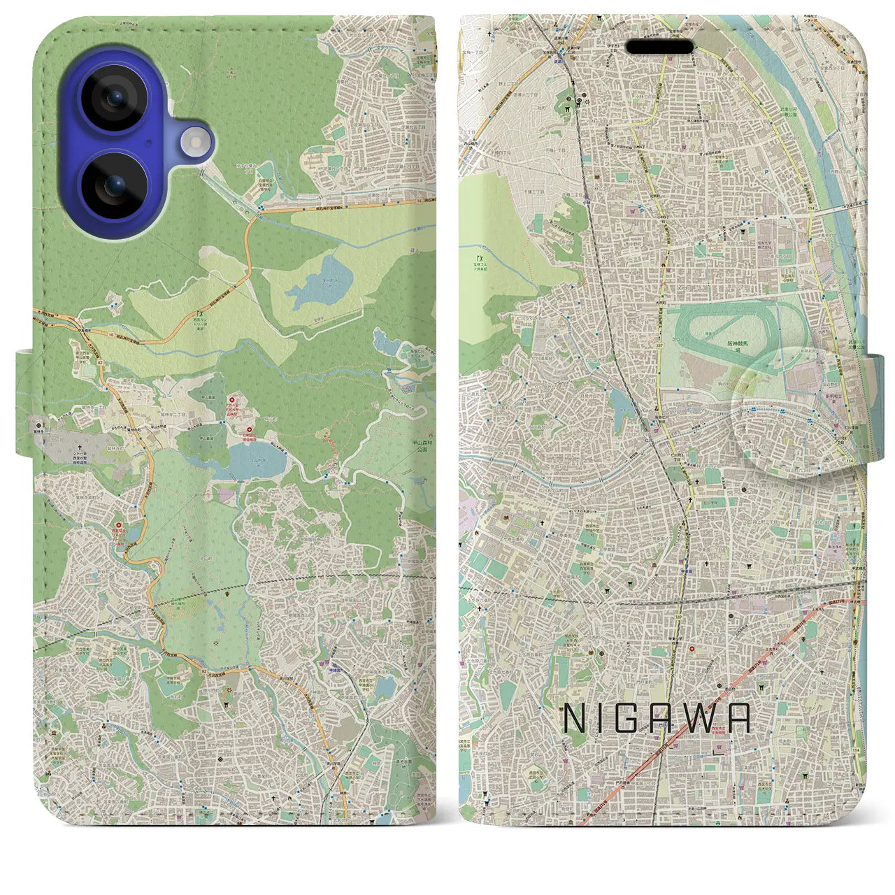 【仁川(兵庫県)】地図柄iPhoneケース(手帳タイプ)ナチュラル・iPhone 16 Pro Max 用