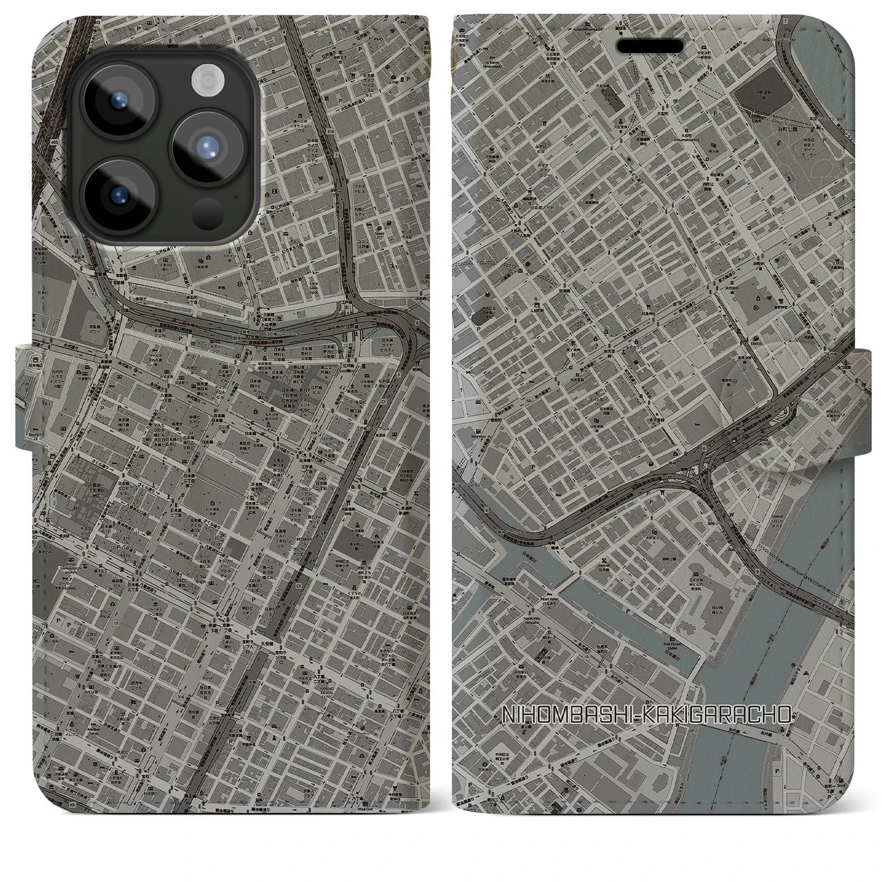 【日本橋蛎殻町(東京都)】地図柄iPhoneケース(手帳タイプ)