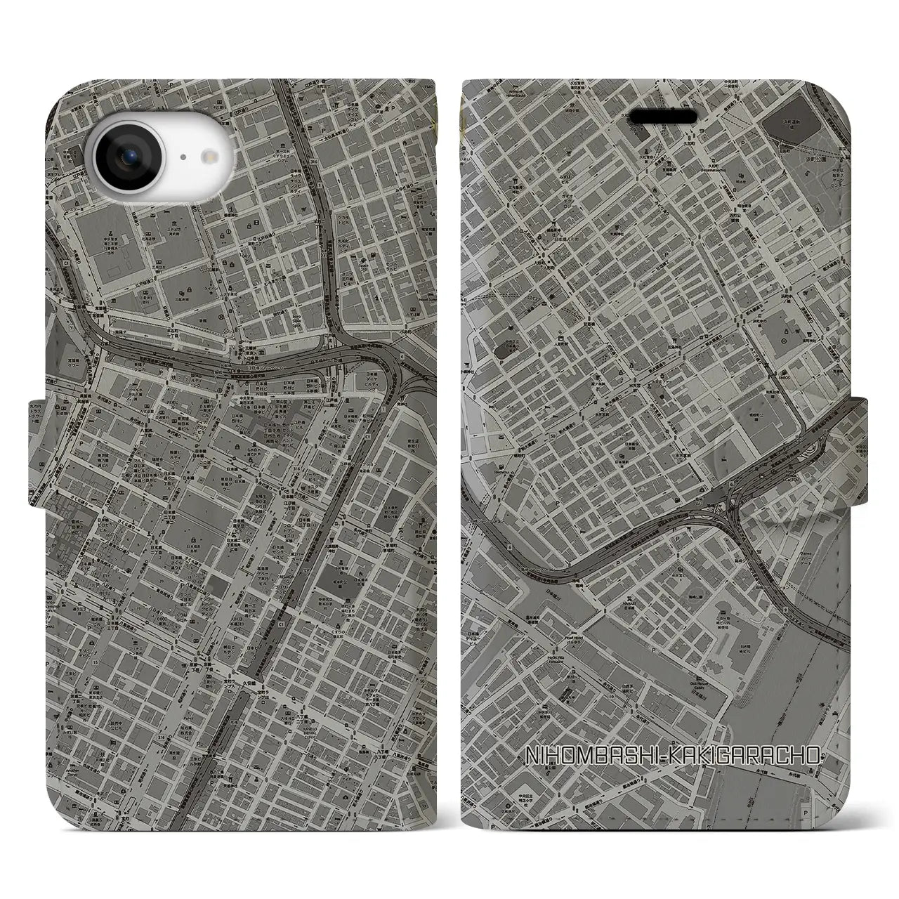【日本橋蛎殻町(東京都)】地図柄iPhoneケース(手帳タイプ)