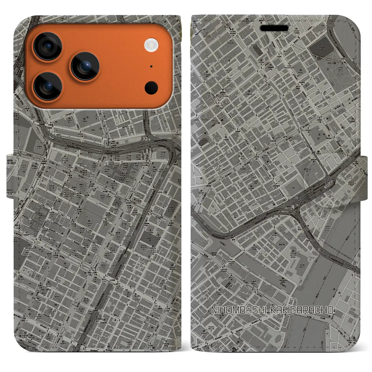 【日本橋蛎殻町(東京都)】地図柄iPhoneケース(手帳タイプ)