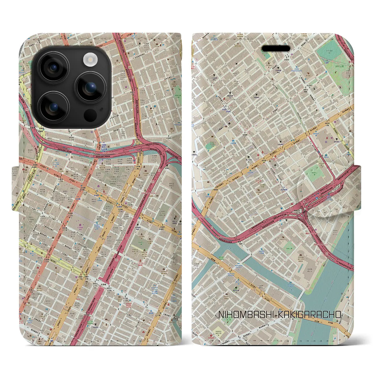 【日本橋蛎殻町(東京都)】地図柄iPhoneケース(手帳タイプ)