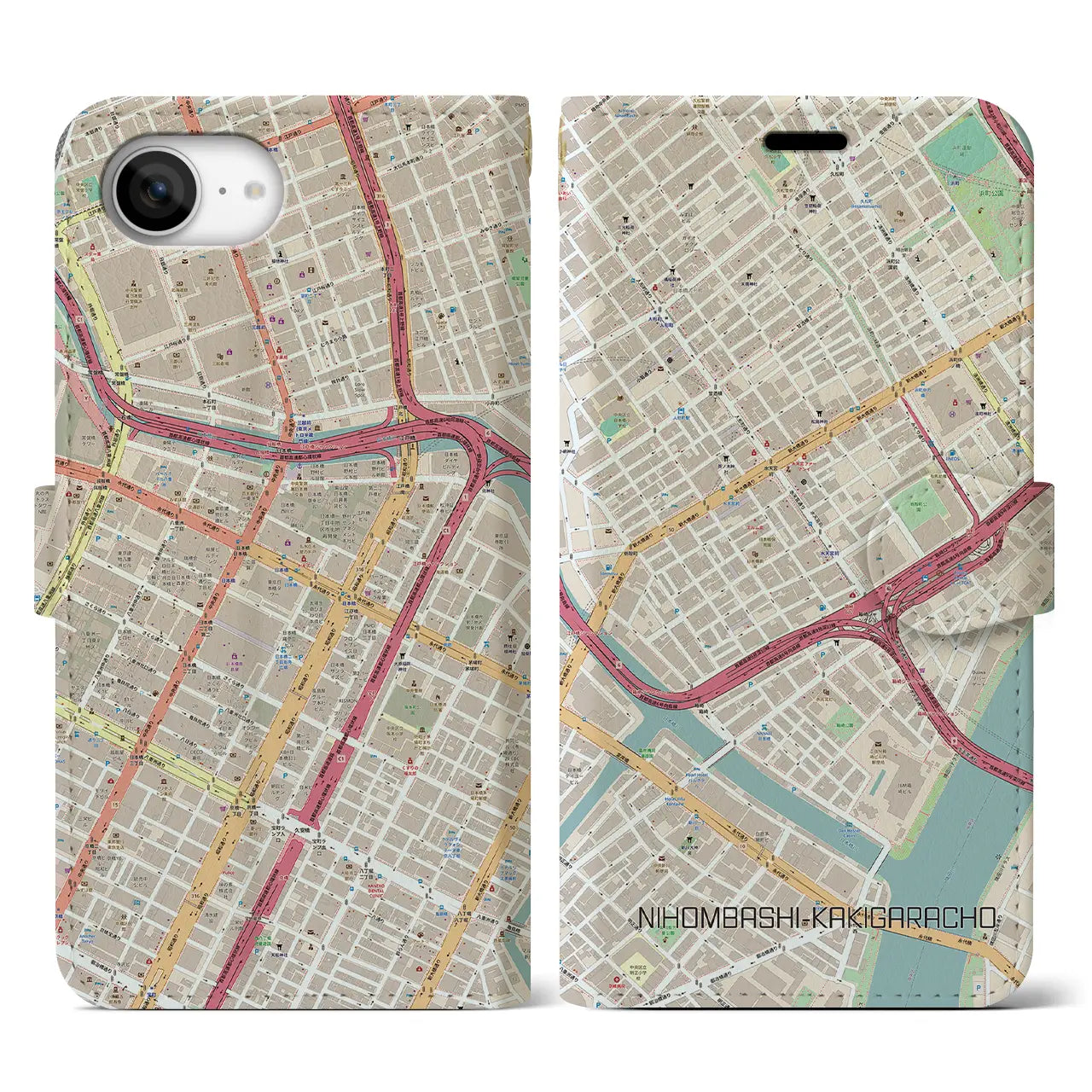【日本橋蛎殻町(東京都)】地図柄iPhoneケース(手帳タイプ)