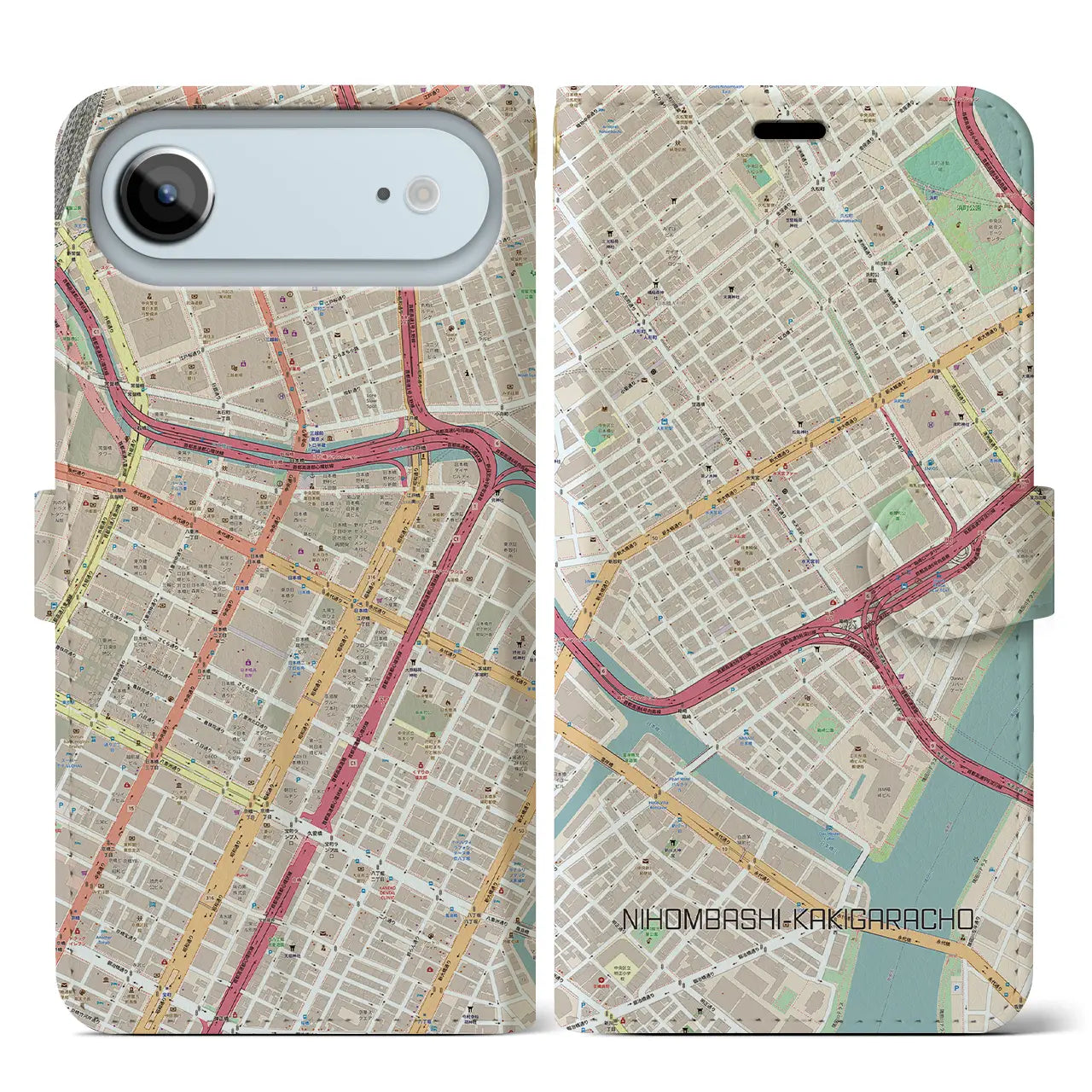 【日本橋蛎殻町(東京都)】地図柄iPhoneケース(手帳タイプ)ナチュラル・iPhone 17 Pro Max 用