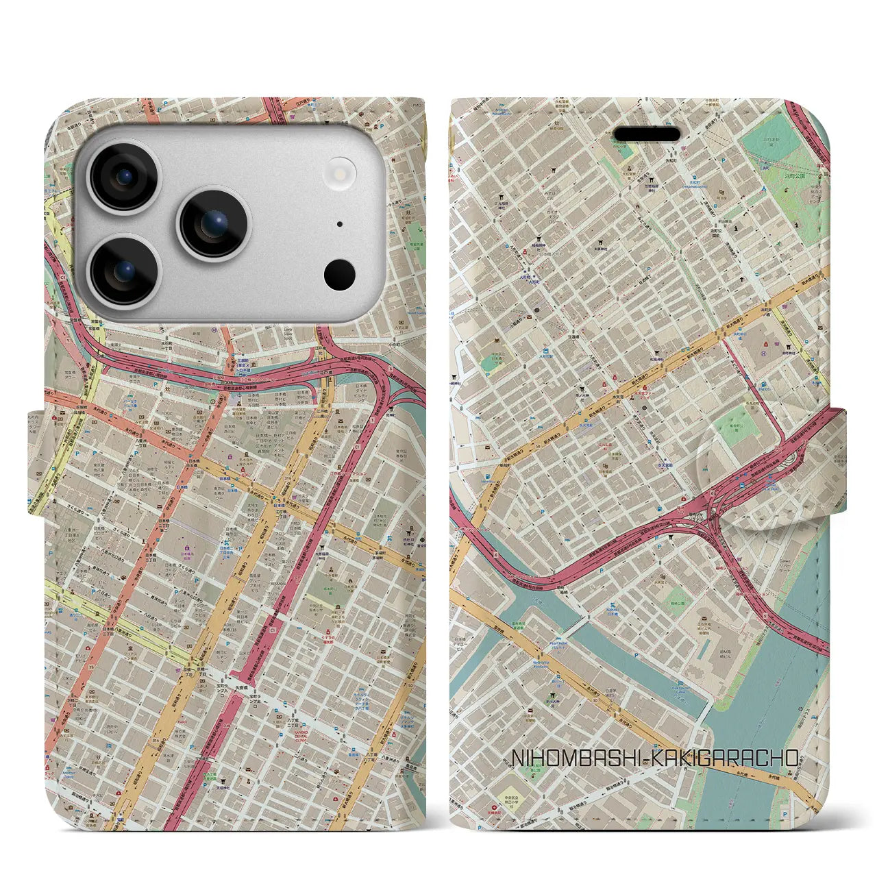 【日本橋蛎殻町(東京都)】地図柄iPhoneケース(手帳タイプ)