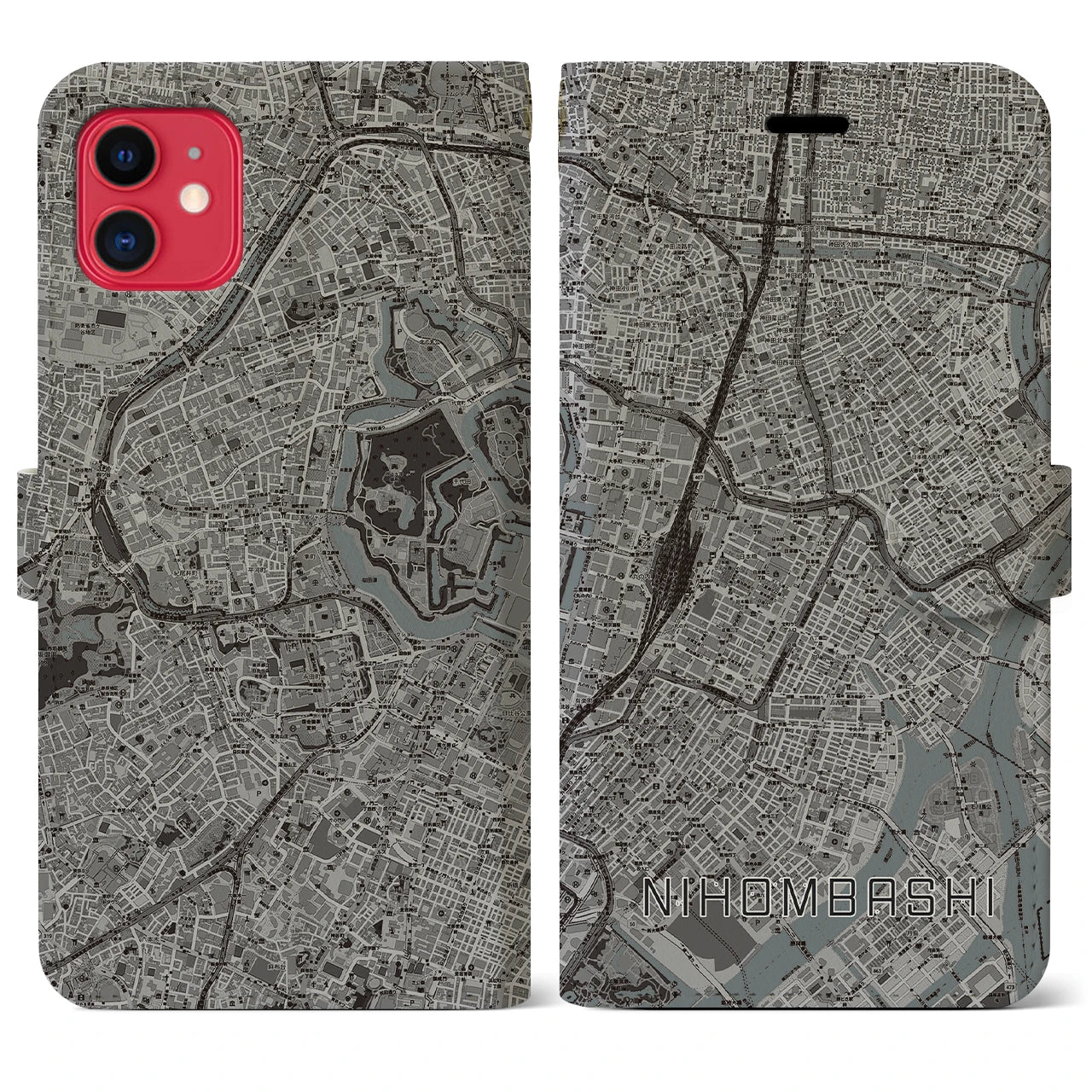 【日本橋(東京都)】地図柄iPhoneケース(手帳タイプ)モノトーン・iPhone 11 用