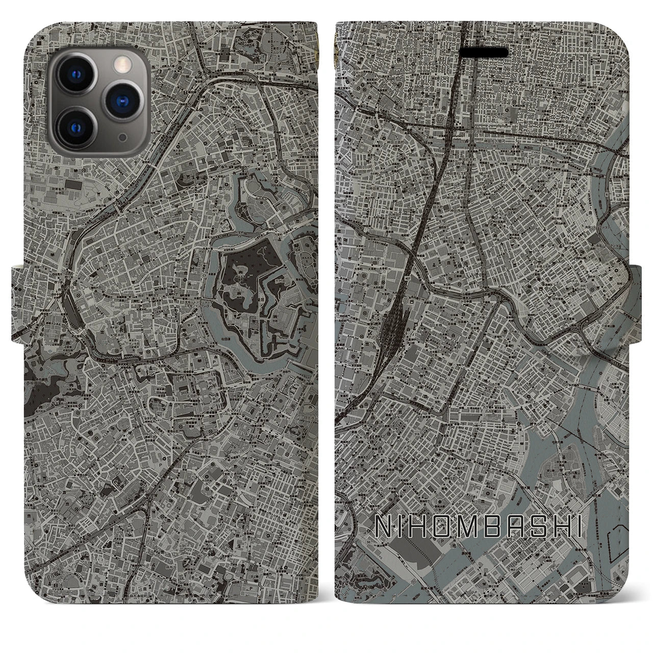 【日本橋(東京都)】地図柄iPhoneケース(手帳タイプ)モノトーン・iPhone 11 Pro Max 用