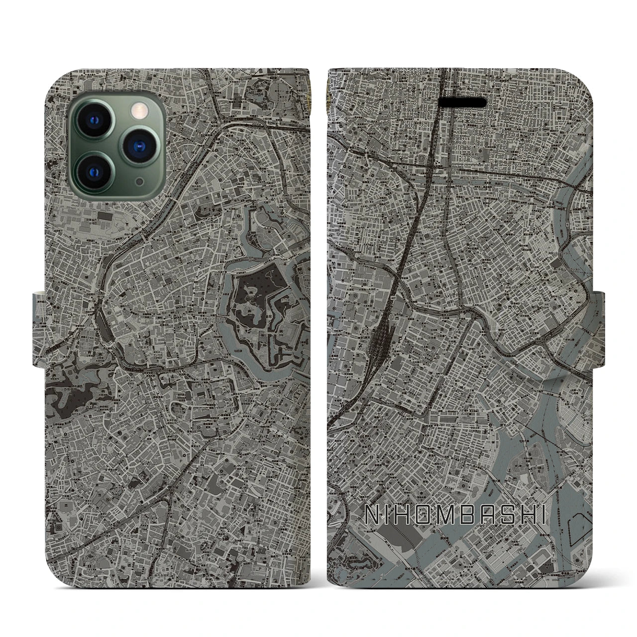 【日本橋(東京都)】地図柄iPhoneケース(手帳タイプ)モノトーン・iPhone 11 Pro 用