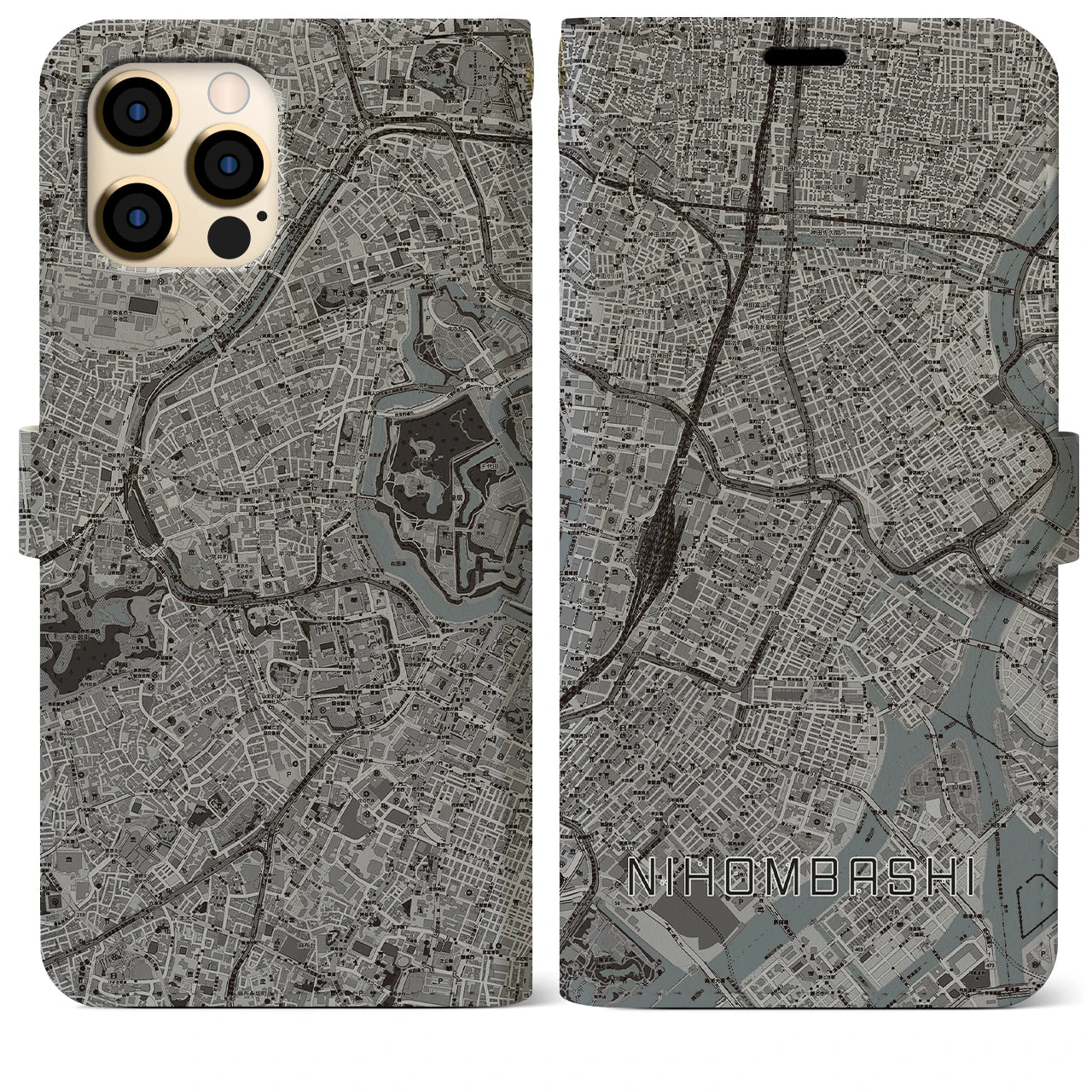 【日本橋(東京都)】地図柄iPhoneケース(手帳タイプ)モノトーン・iPhone 12 Pro Max 用