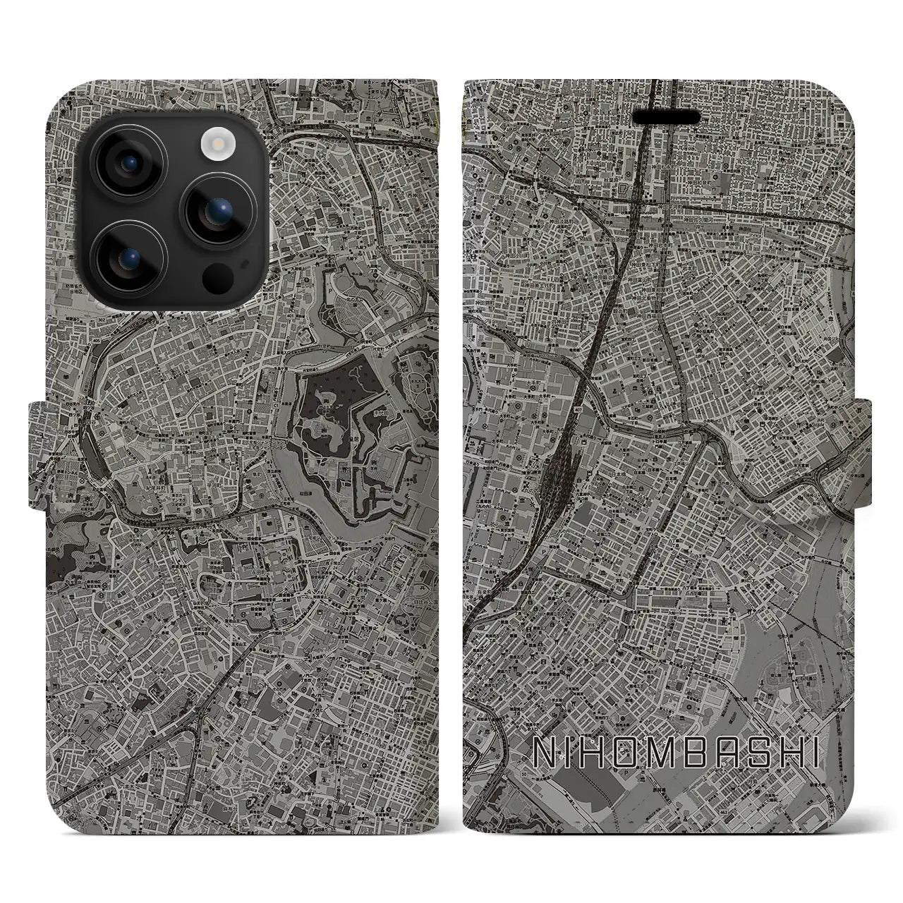 【日本橋(東京都)】地図柄iPhoneケース(手帳タイプ)モノトーン・iPhone 16 用