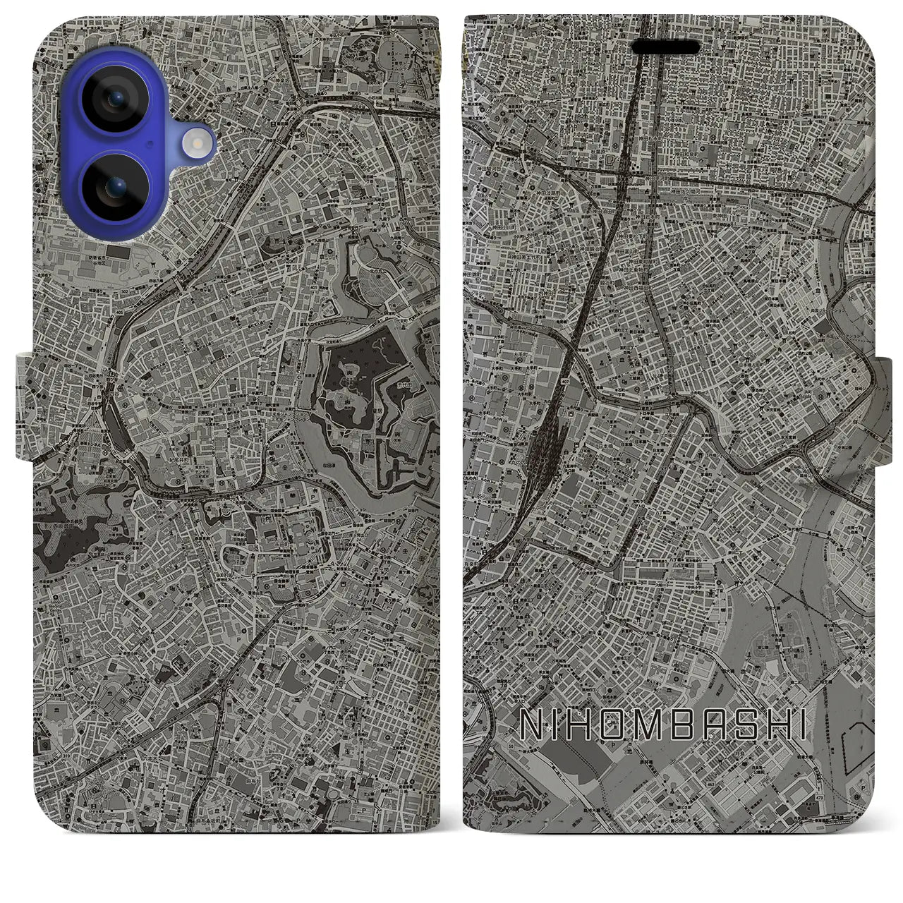 【日本橋(東京都)】地図柄iPhoneケース(手帳タイプ)モノトーン・iPhone 16 Pro Max 用