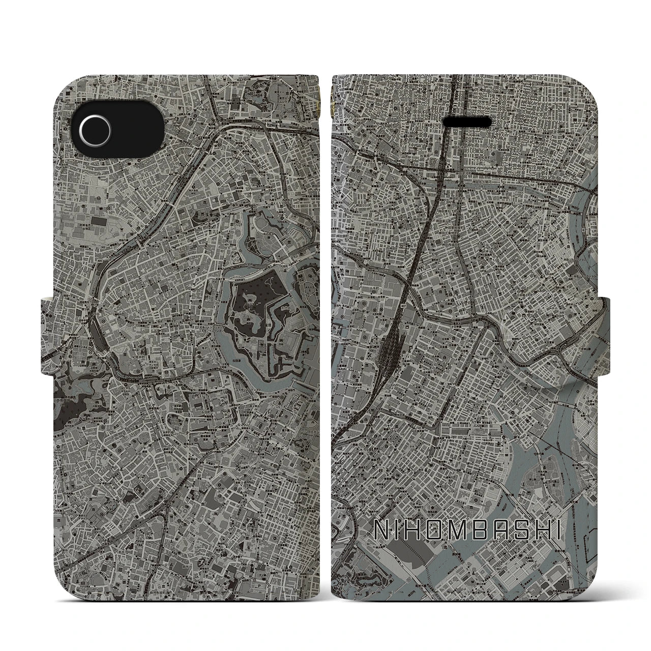 【日本橋(東京都)】地図柄iPhoneケース(手帳タイプ)モノトーン・iPhone SE(第3 / 第2世代) / 8 / 7 / 6s / 6 用