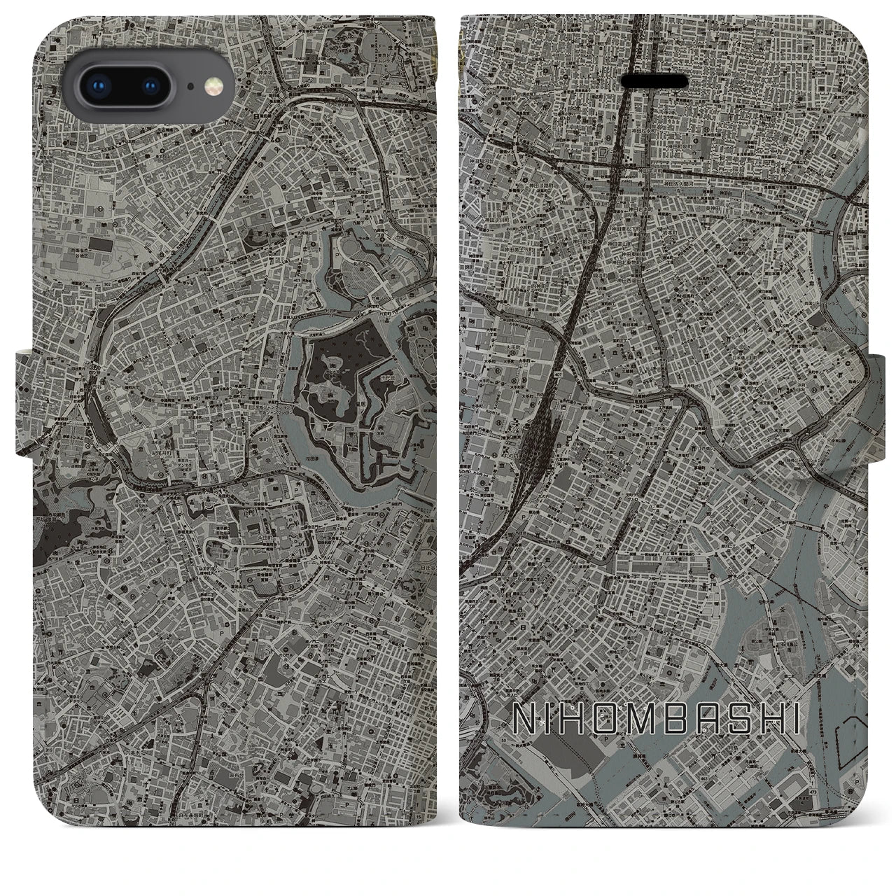【日本橋(東京都)】地図柄iPhoneケース(手帳タイプ)モノトーン・iPhone 8Plus /7Plus / 6sPlus / 6Plus 用