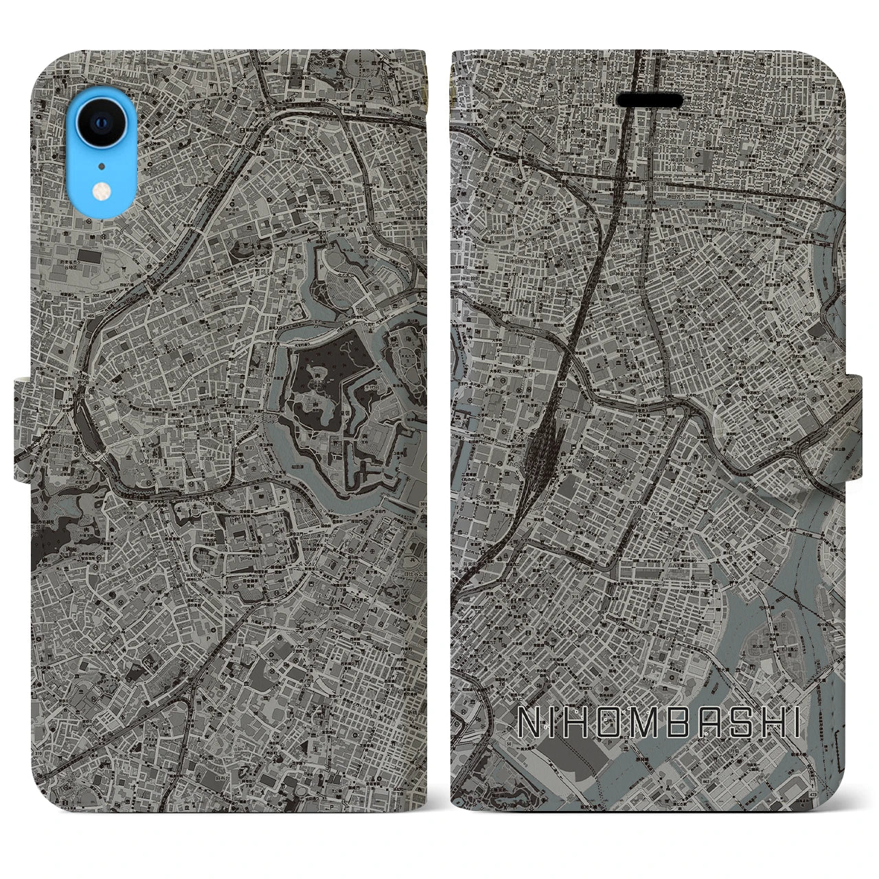 【日本橋(東京都)】地図柄iPhoneケース(手帳タイプ)モノトーン・iPhone XR 用