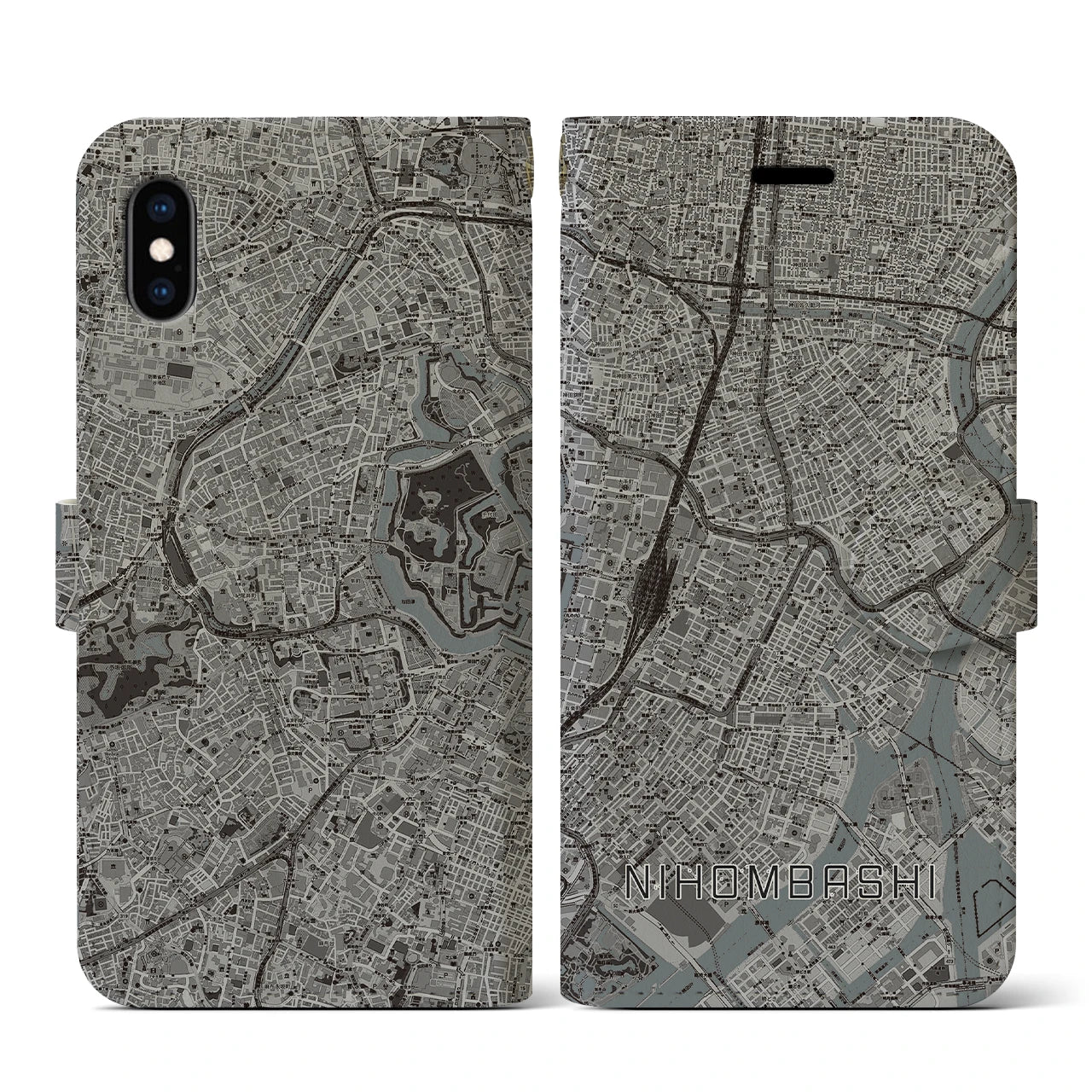 【日本橋(東京都)】地図柄iPhoneケース(手帳タイプ)モノトーン・iPhone XS / X 用