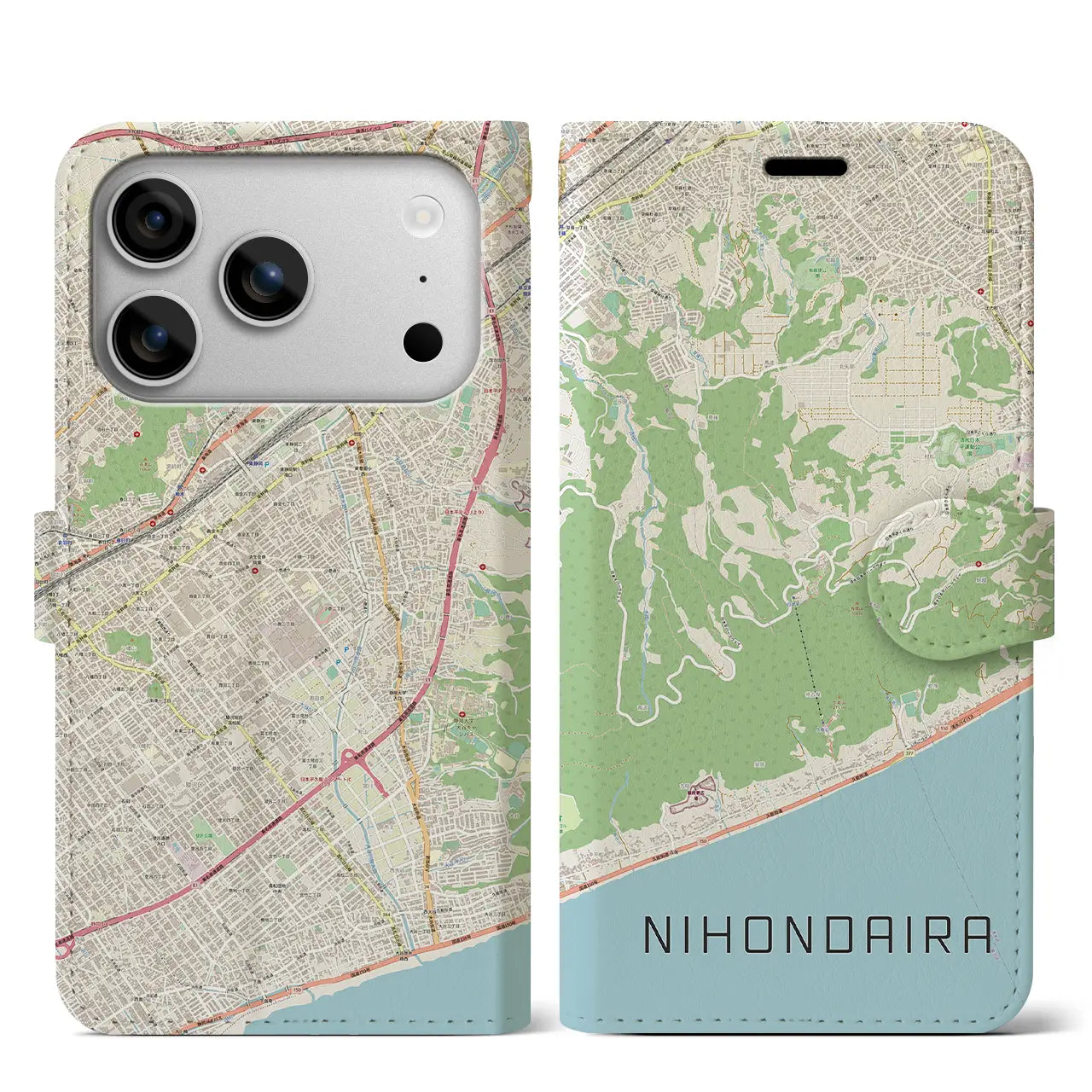 【日本平(静岡県)】地図柄iPhoneケース(手帳タイプ)ナチュラル・iPhone 17 Pro Max 用