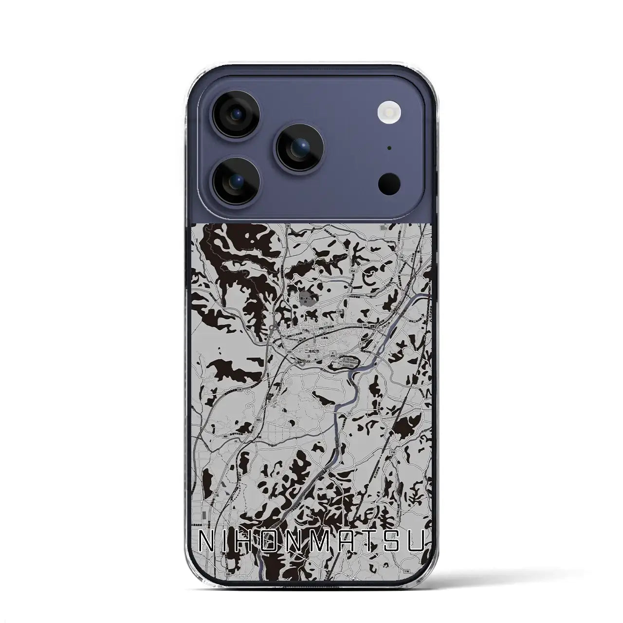 【二本松(福島県)】地図柄iPhoneケース(クリアタイプ)モノトーン・iPhone 17 Pro Max 用