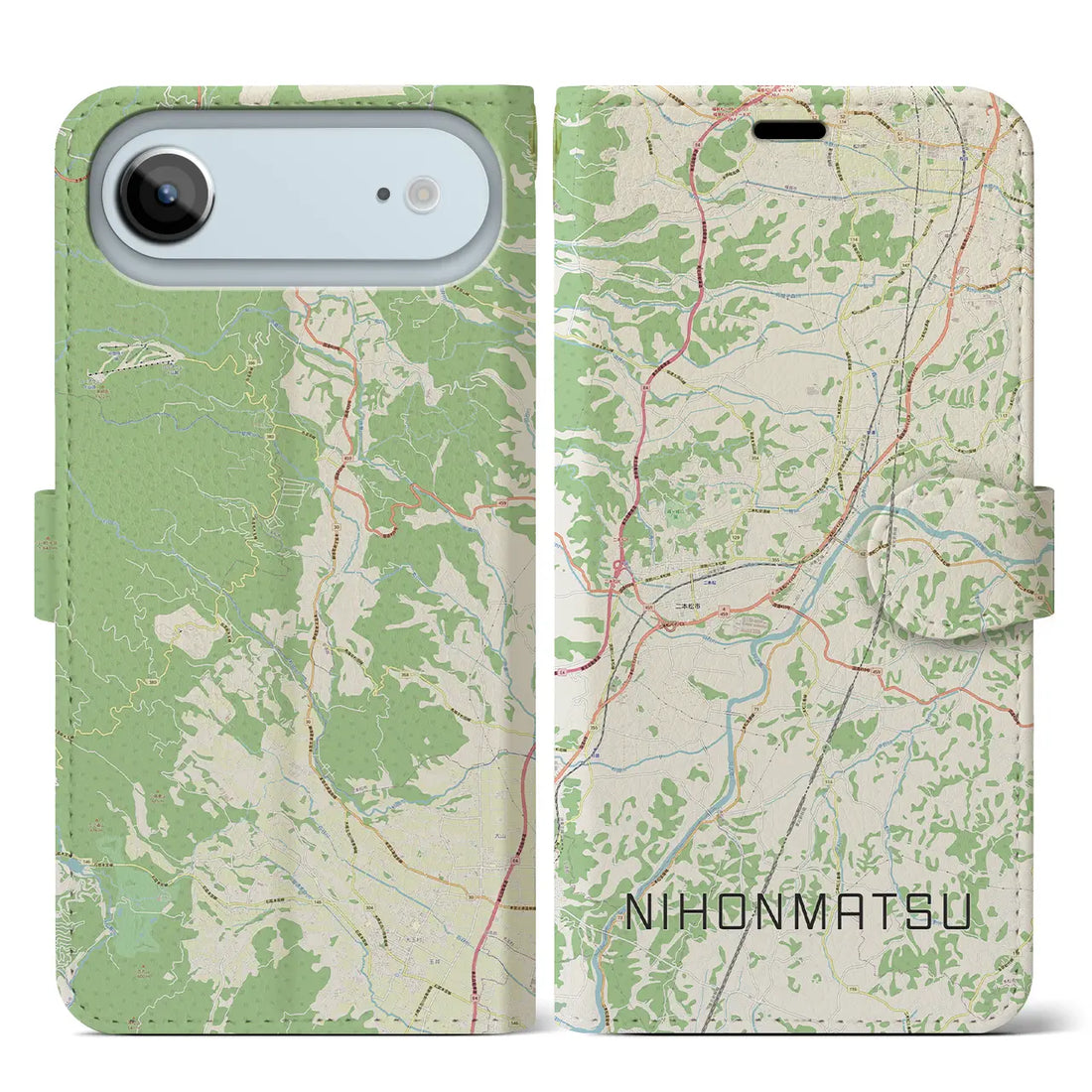 【二本松(福島県)】地図柄iPhoneケース(手帳タイプ)ナチュラル・iPhone 17 Pro Max 用