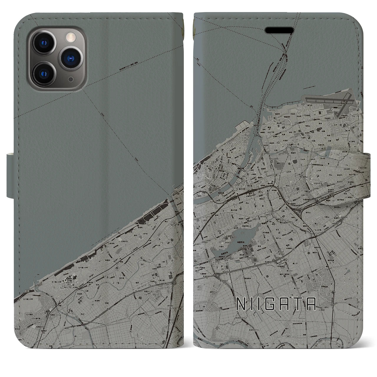 【新潟(新潟県)】地図柄iPhoneケース(手帳タイプ)モノトーン・iPhone 11 Pro Max 用