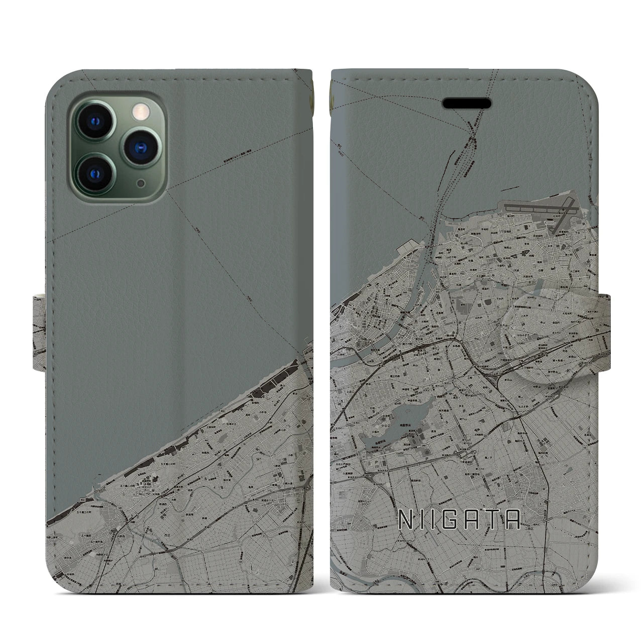 【新潟(新潟県)】地図柄iPhoneケース(手帳タイプ)モノトーン・iPhone 11 Pro 用