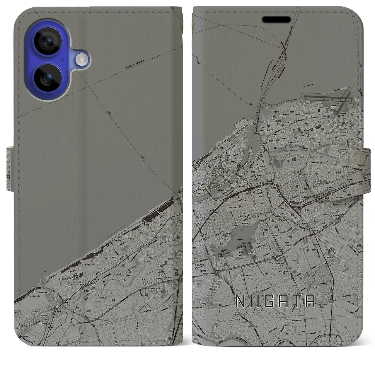 【新潟(新潟県)】地図柄iPhoneケース(手帳タイプ)モノトーン・iPhone 16 Pro Max 用