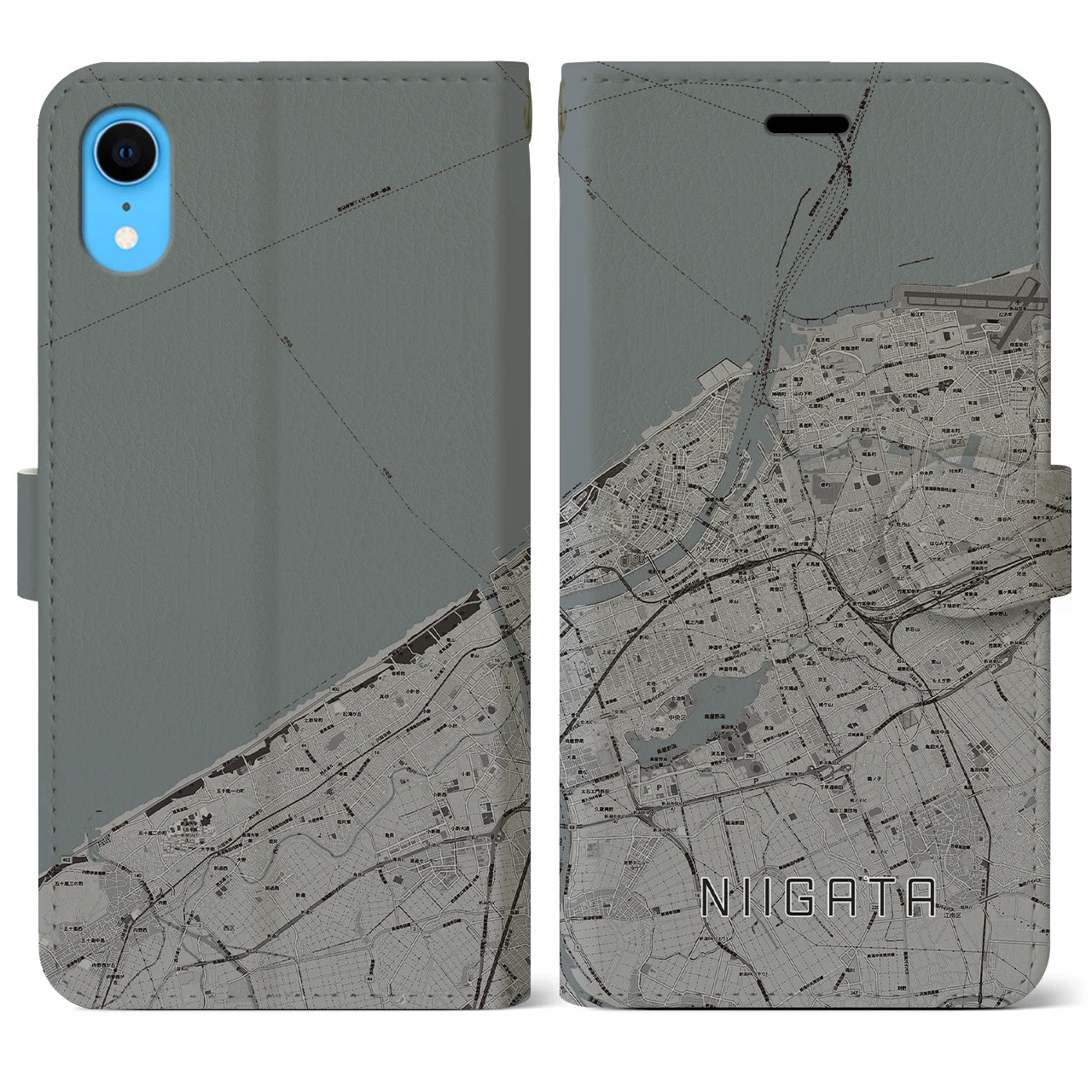 【新潟(新潟県)】地図柄iPhoneケース(手帳タイプ)モノトーン・iPhone XR 用