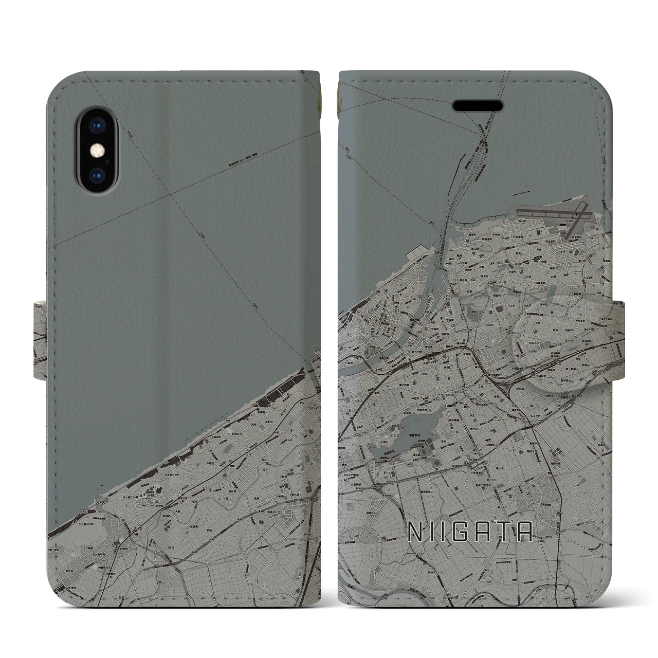 【新潟(新潟県)】地図柄iPhoneケース(手帳タイプ)モノトーン・iPhone XS / X 用