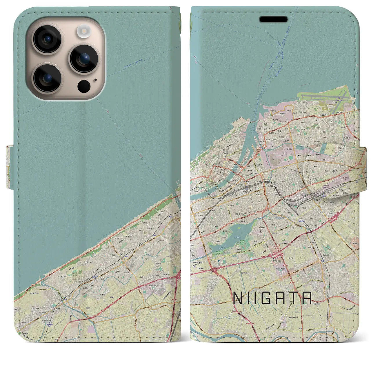 【新潟(新潟県)】地図柄iPhoneケース(手帳タイプ)ナチュラル・iPhone 16 Plus 用