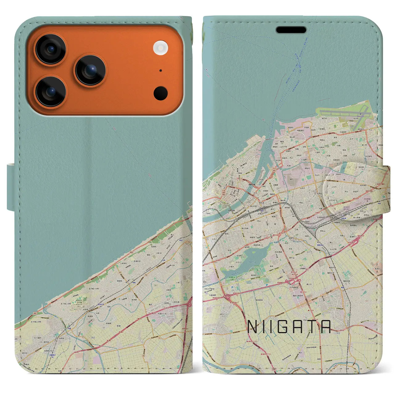 【新潟(新潟県)】地図柄iPhoneケース(手帳タイプ)モノトーン・iPhone 17 Pro Max 用