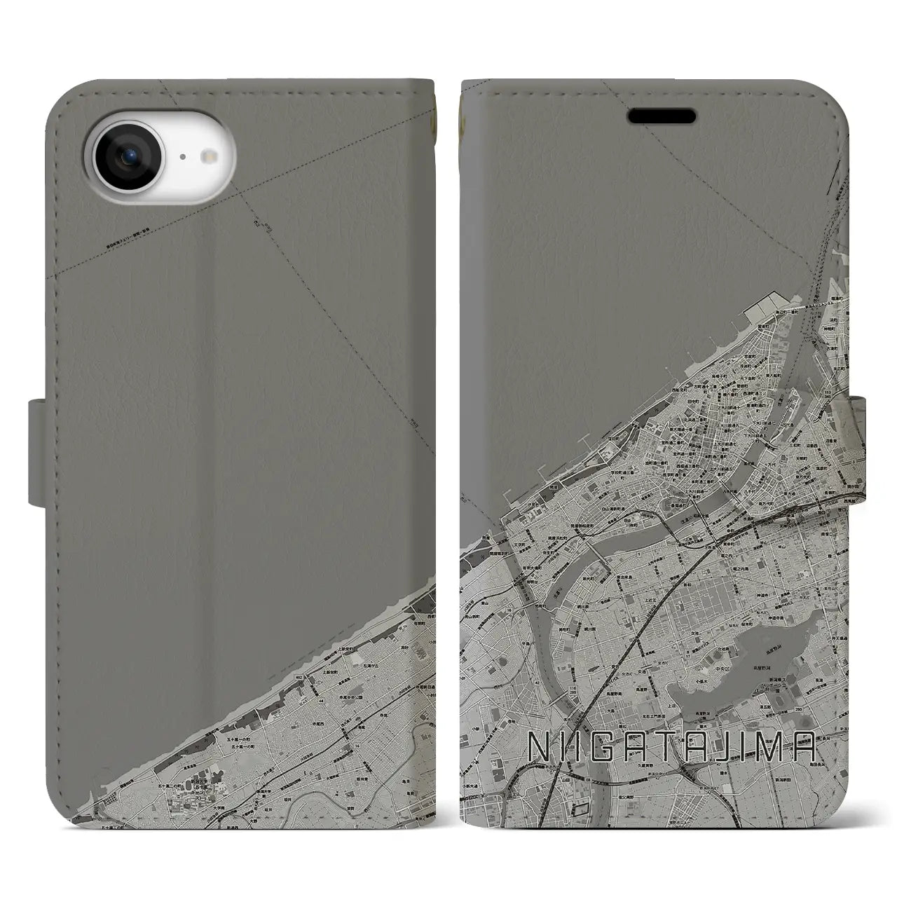 【新潟島(新潟県)】地図柄iPhoneケース(手帳タイプ)