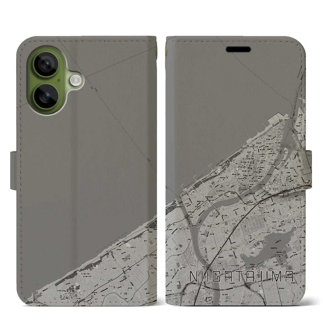 【新潟島(新潟県)】地図柄iPhoneケース(手帳タイプ)