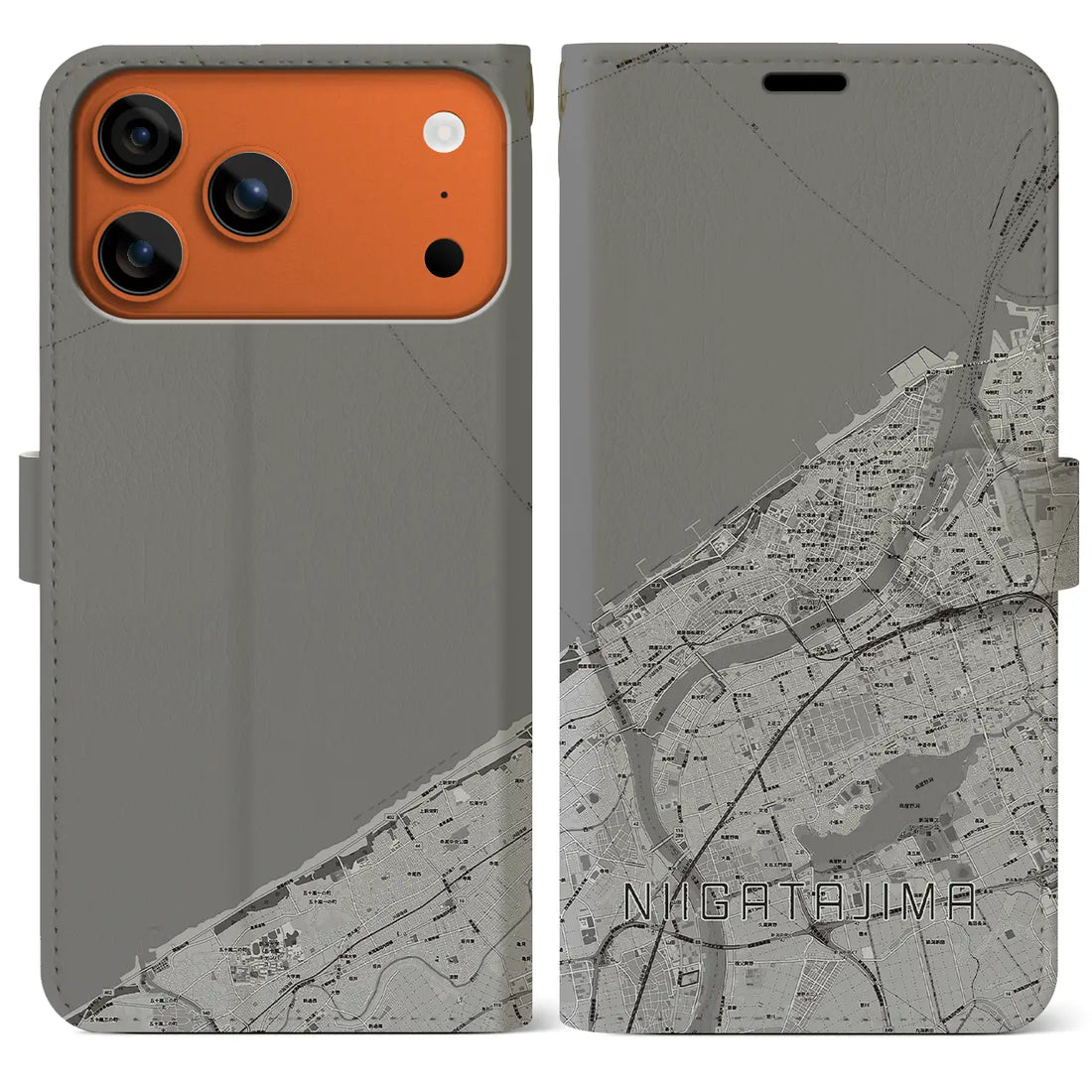 【新潟島(新潟県)】地図柄iPhoneケース(手帳タイプ)