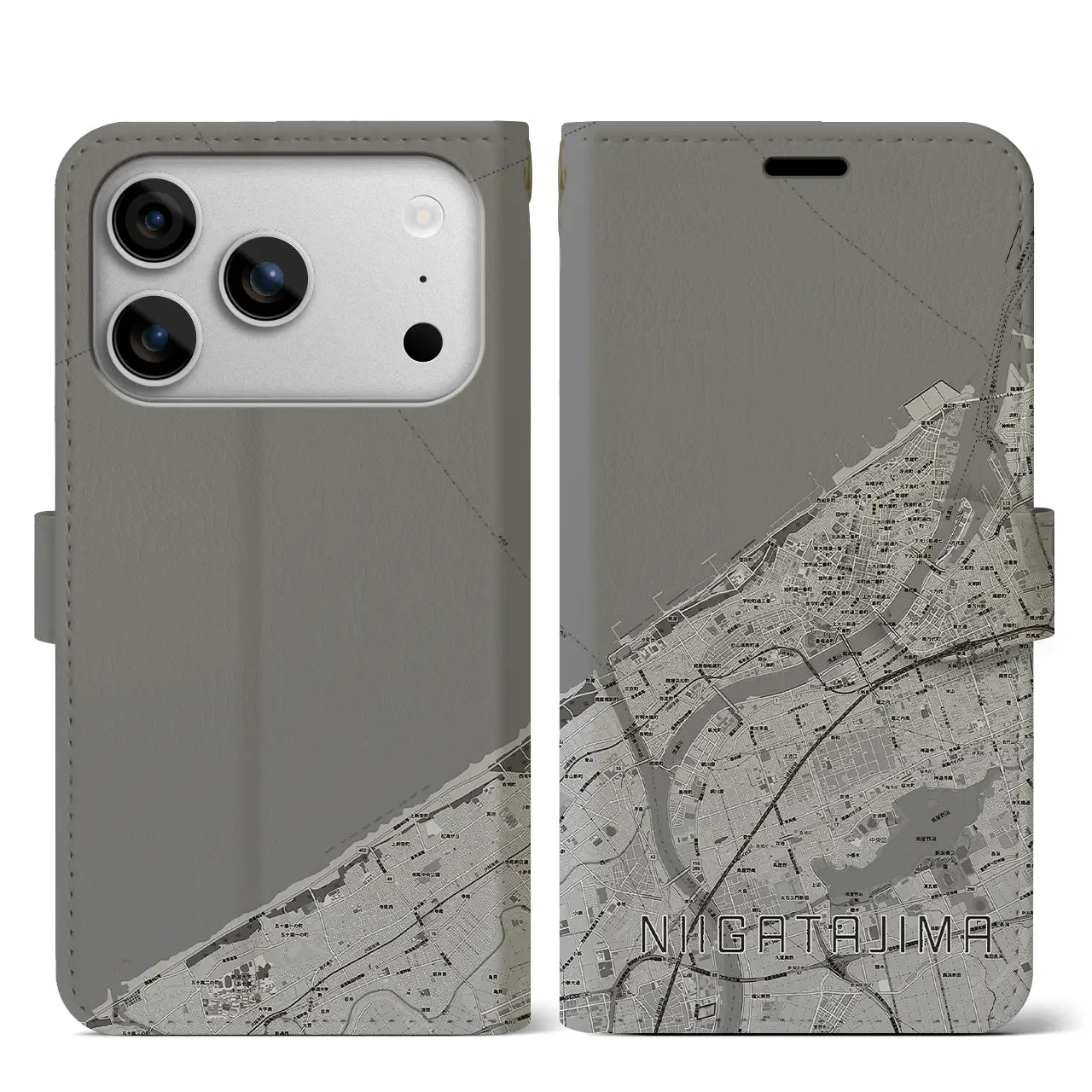 【新潟島(新潟県)】地図柄iPhoneケース(手帳タイプ)