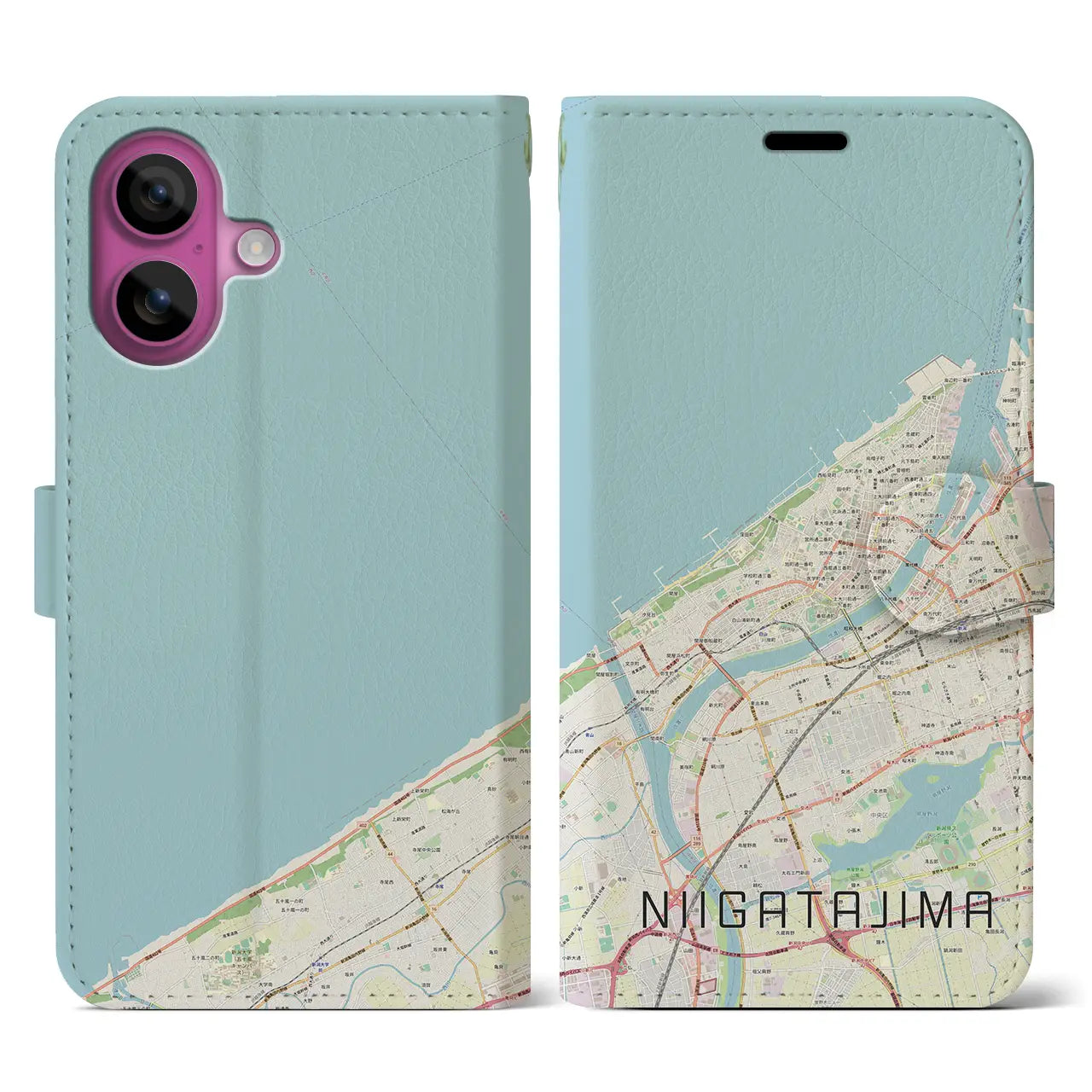 【新潟島(新潟県)】地図柄iPhoneケース(手帳タイプ)ナチュラル・iPhone 16 Pro 用