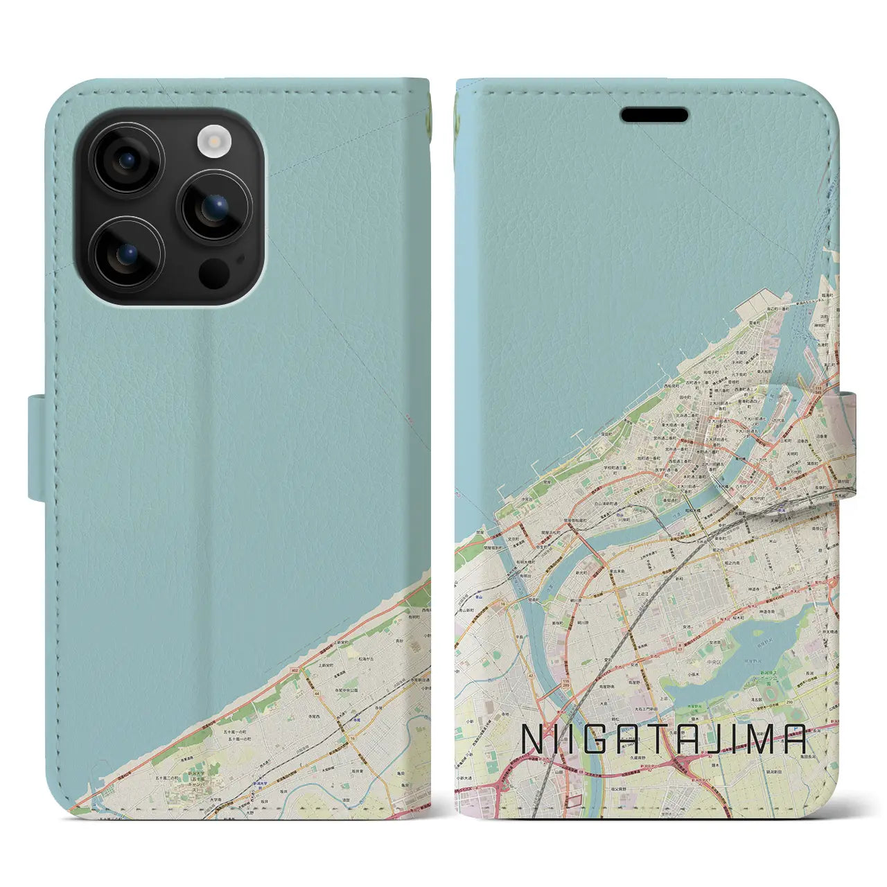 【新潟島(新潟県)】地図柄iPhoneケース(手帳タイプ)ナチュラル・iPhone 16 用