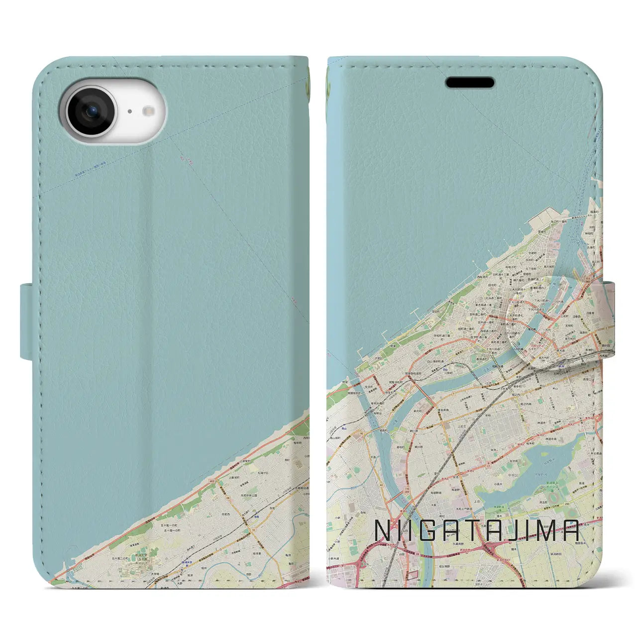 【新潟島(新潟県)】地図柄iPhoneケース(手帳タイプ)
