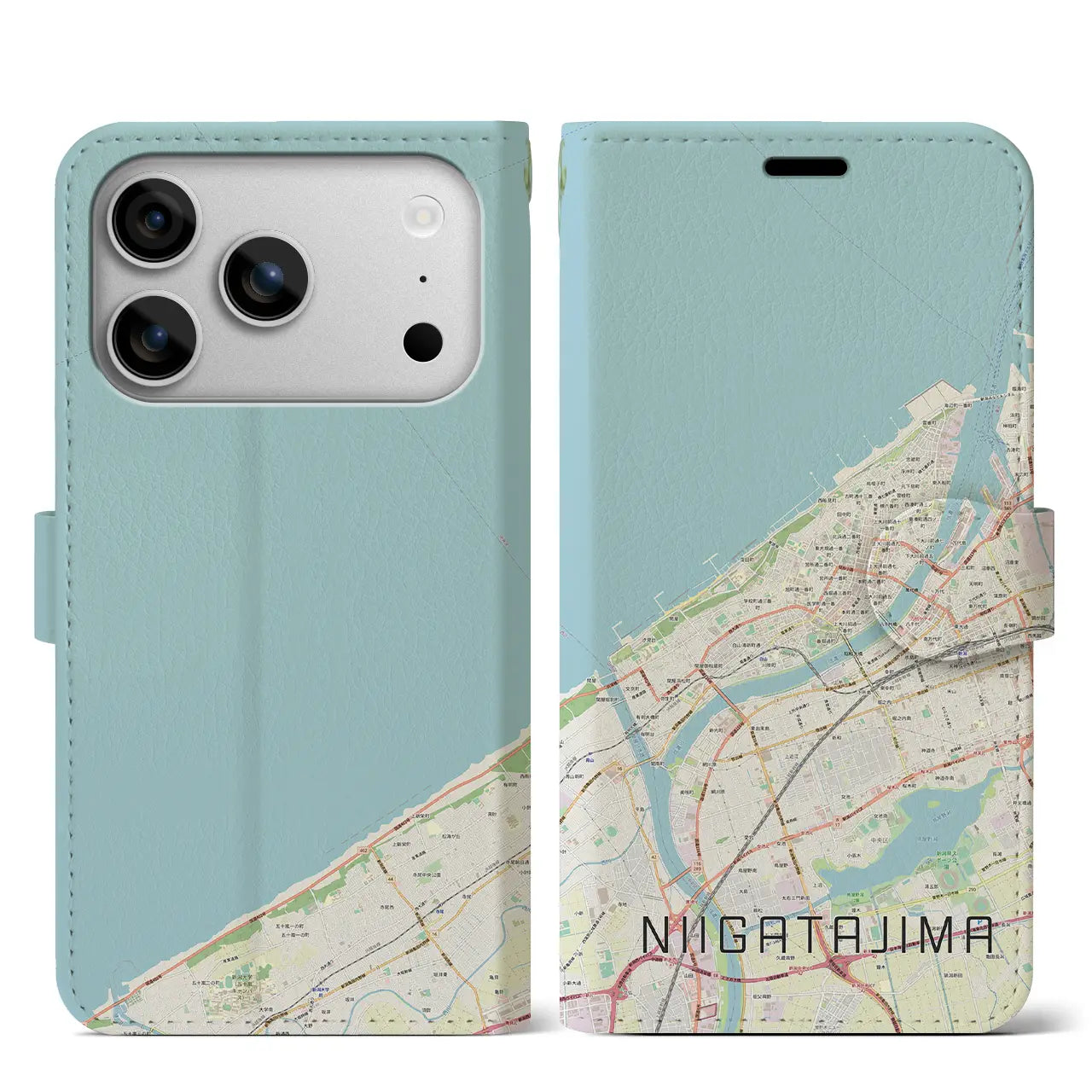 【新潟島(新潟県)】地図柄iPhoneケース(手帳タイプ)