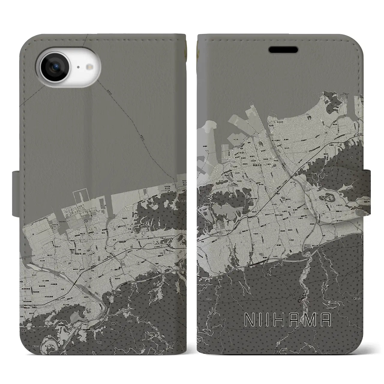 【新居浜(愛媛県)】地図柄iPhoneケース(手帳タイプ)