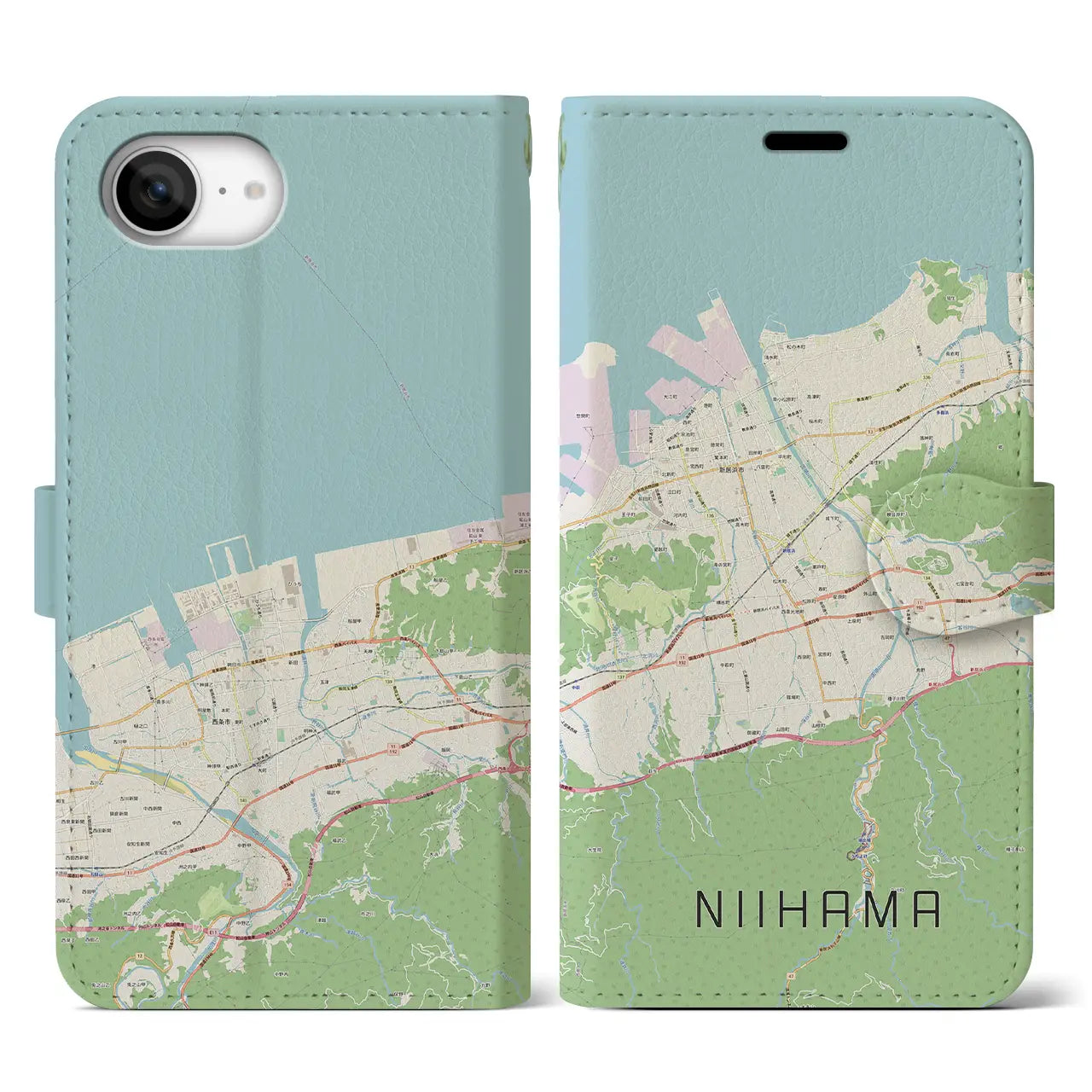 【新居浜(愛媛県)】地図柄iPhoneケース(手帳タイプ)