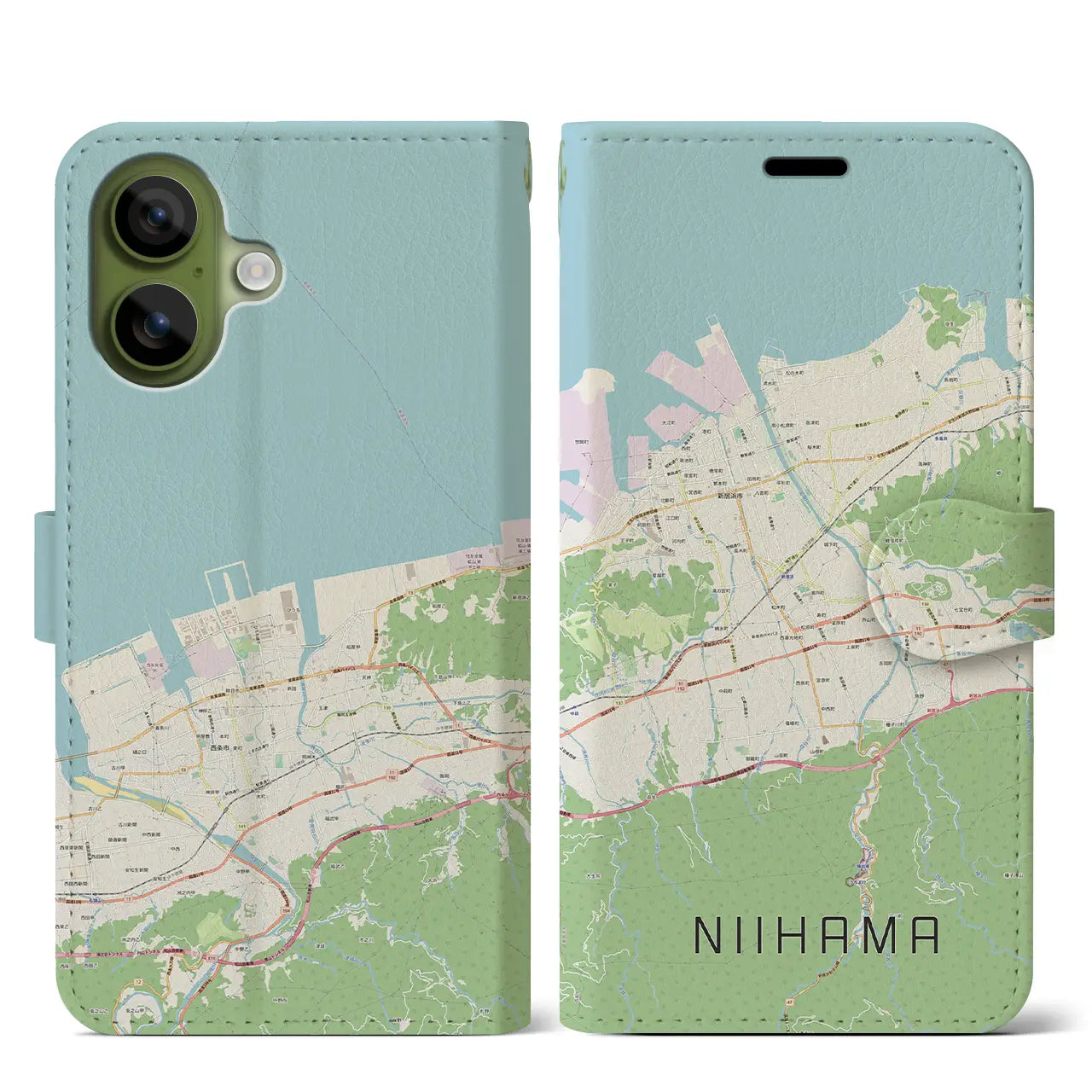 【新居浜(愛媛県)】地図柄iPhoneケース(手帳タイプ)