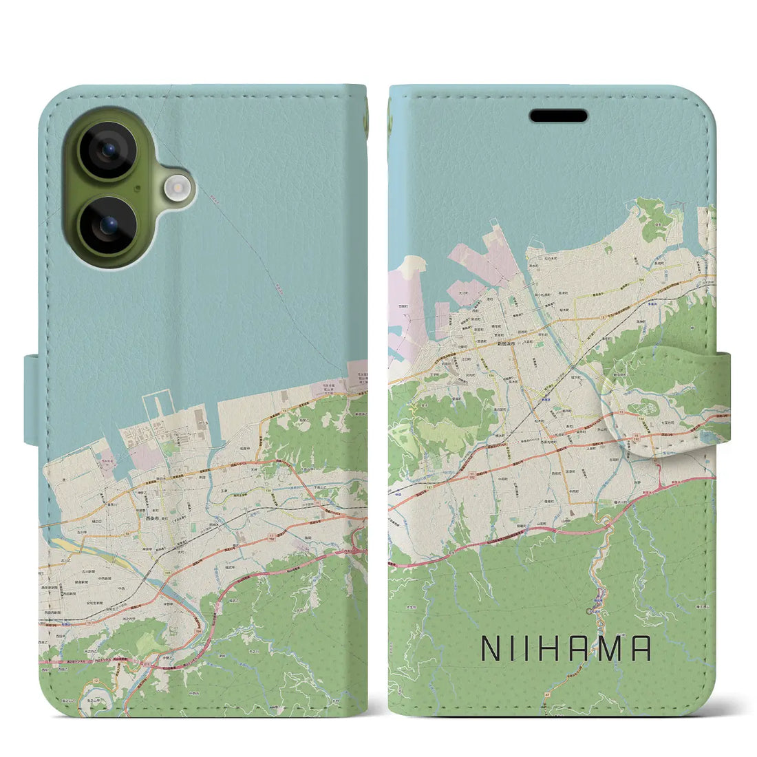 【新居浜(愛媛県)】地図柄iPhoneケース(手帳タイプ)ナチュラル・iPhone 17 Pro Max 用