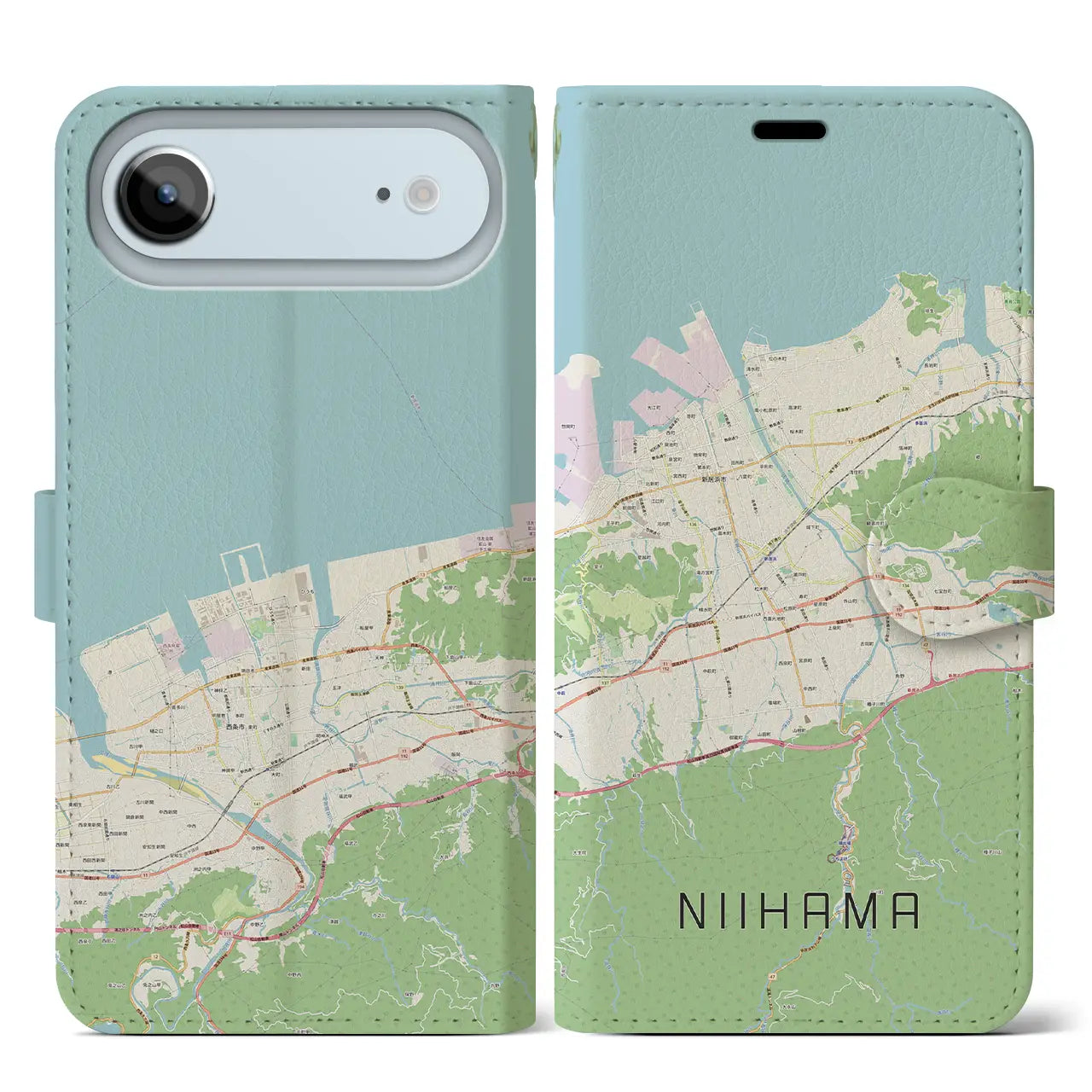 【新居浜(愛媛県)】地図柄iPhoneケース(手帳タイプ)
